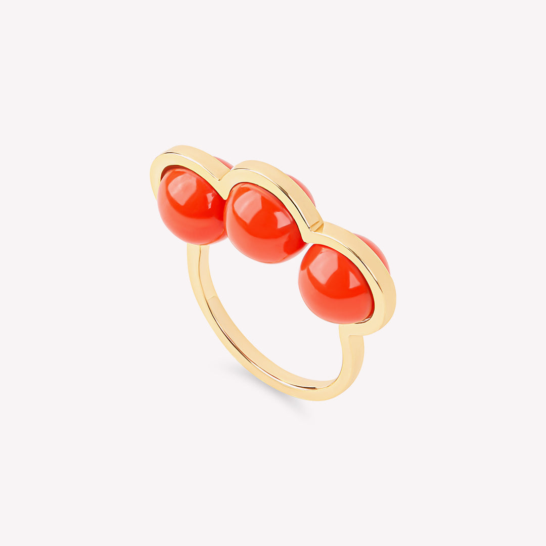 La Réserve - Yellow gold and coral pearl ring