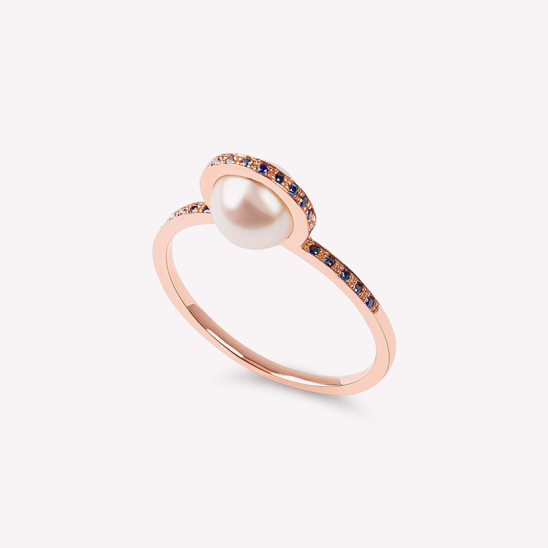 Ruhl - Bague en or rose, saphirs bleus - Perle de culture