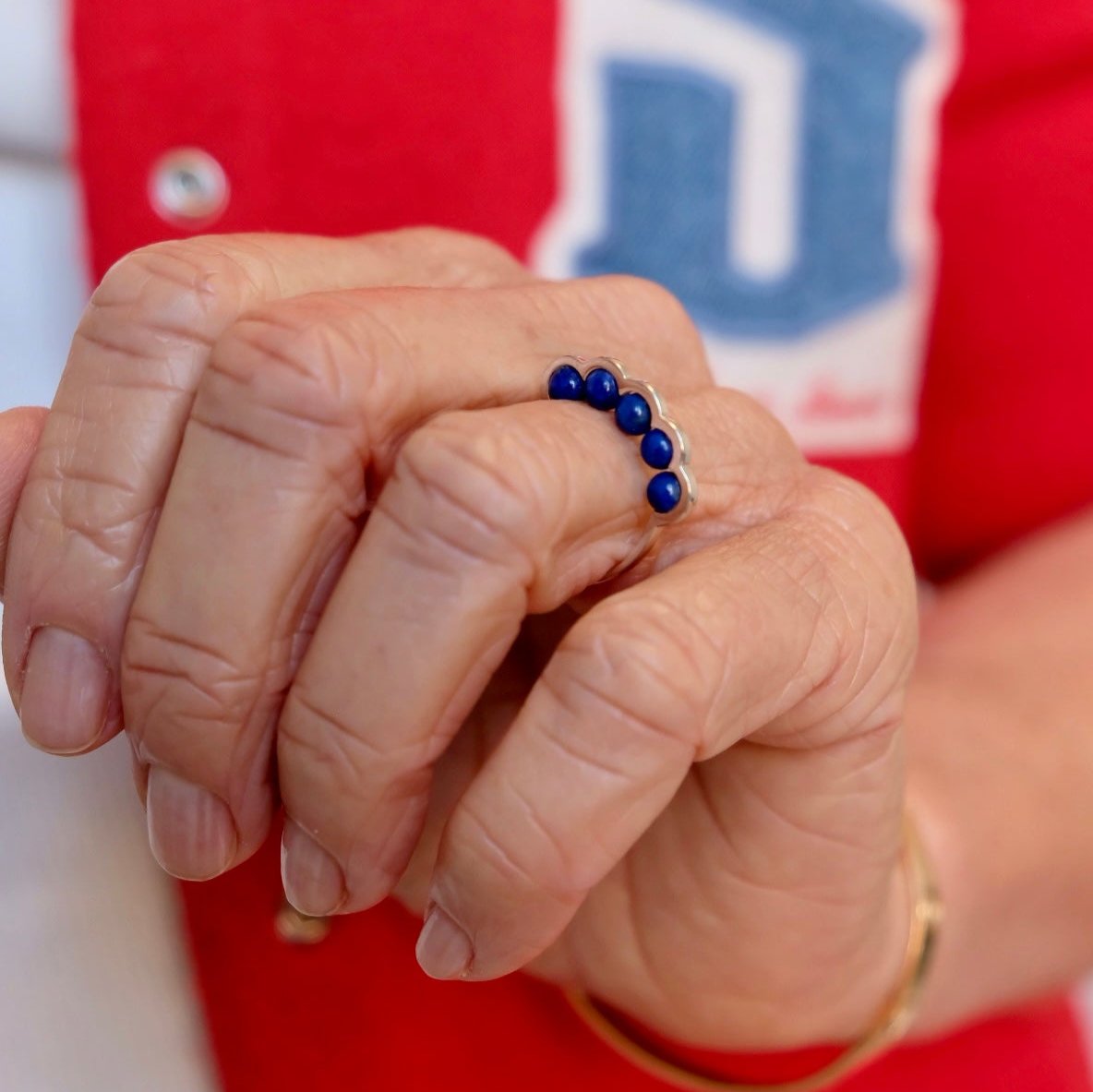 Coco Beach - White gold and lapis lazuli pearl ring