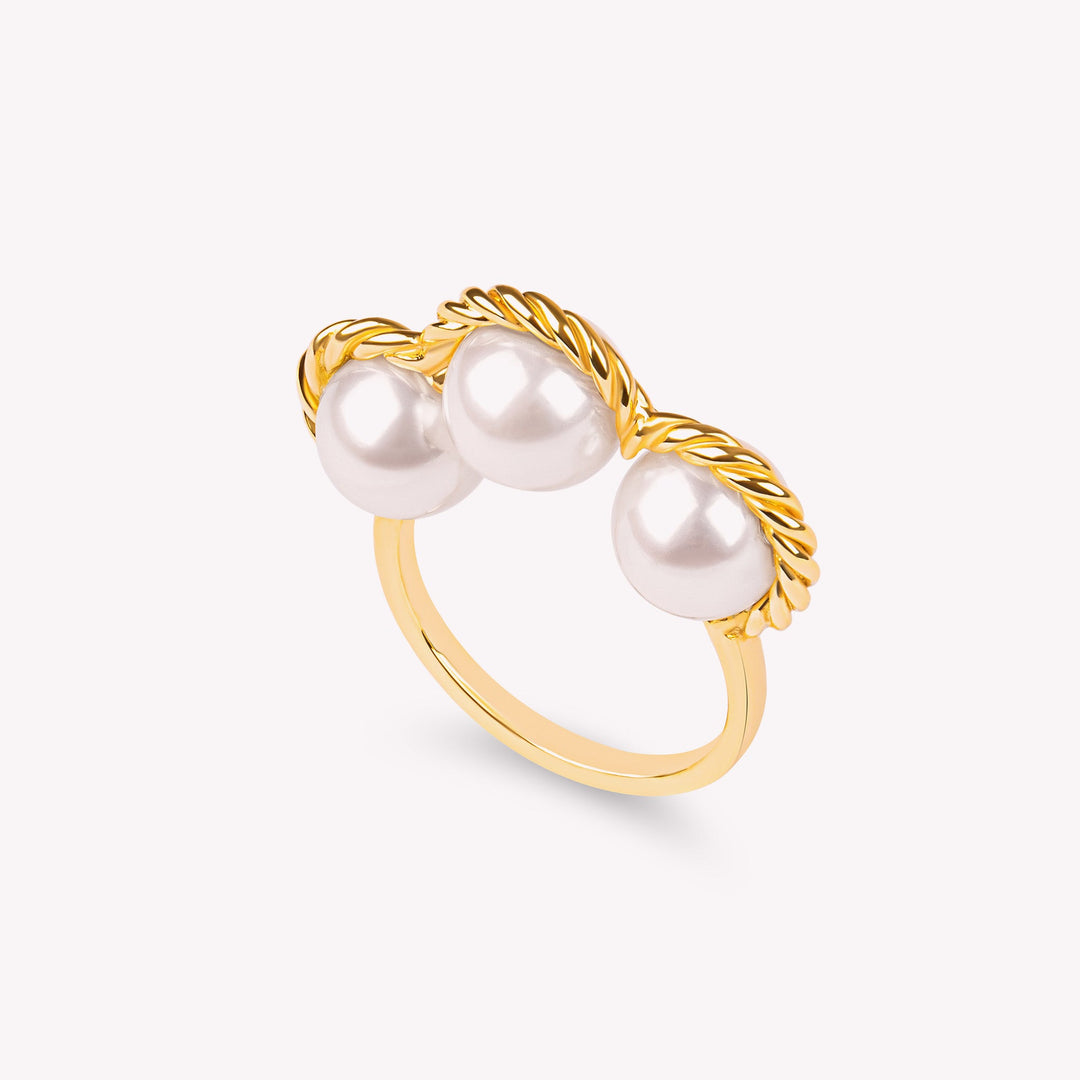 Riviera - Bague en or jaune et perles de culture blanches