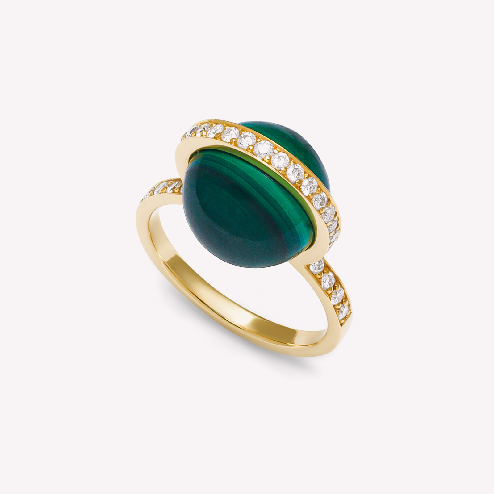 Le Plongeoir - Bague en or jaune, diamants et malachite