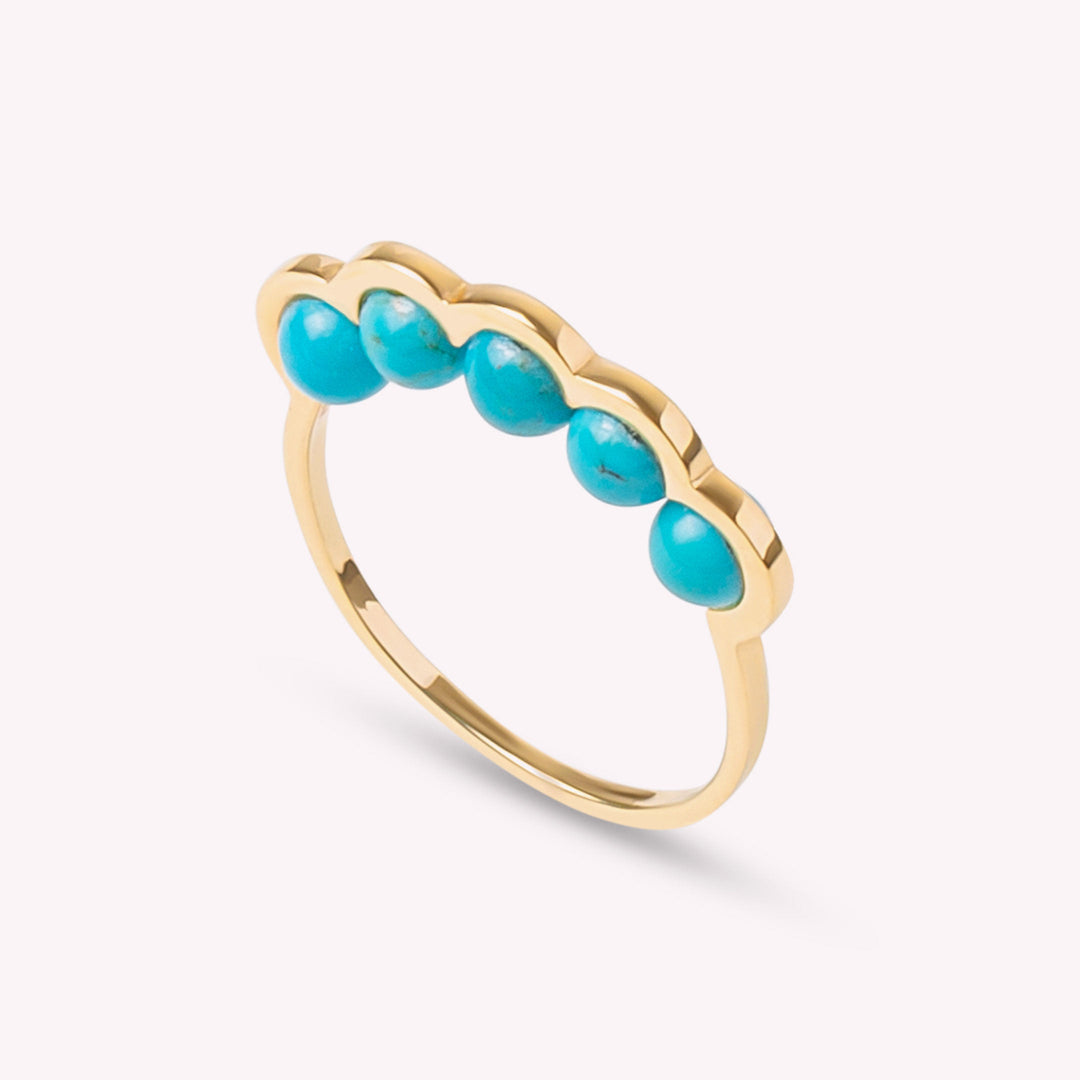Coco Beach - Bague en or jaune et perles turquoise