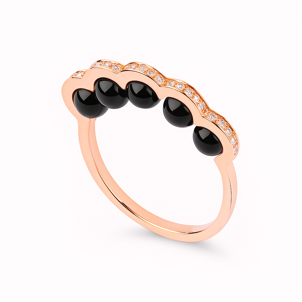Coco Beach - Bague en or rose diamants et perles onyx