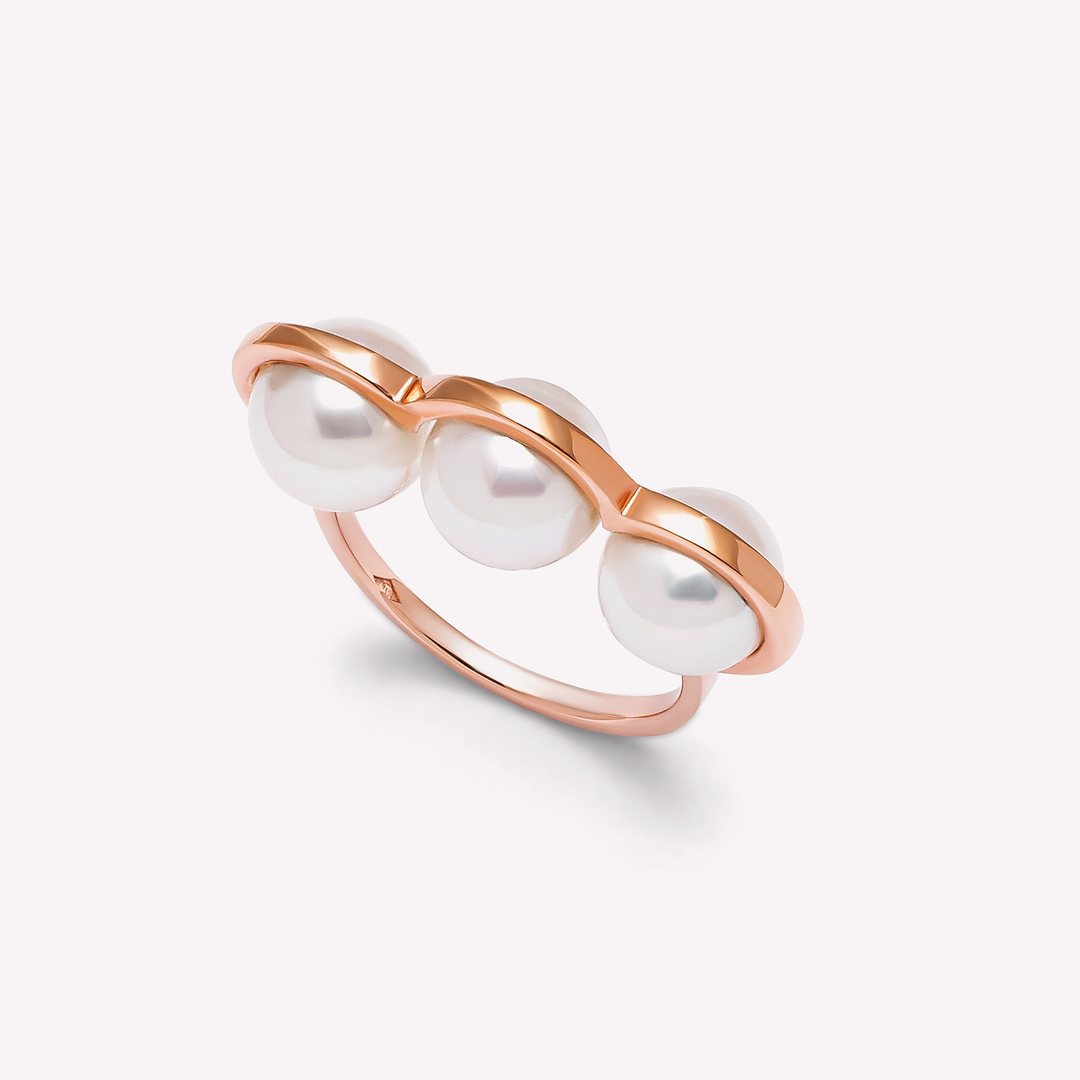 La Réserve – Bague or rose et perles de culture blanches