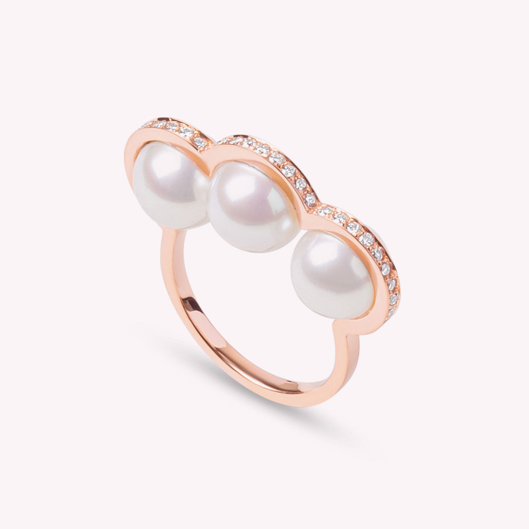 La Réserve - Bague en or rose diamants et perles blanches