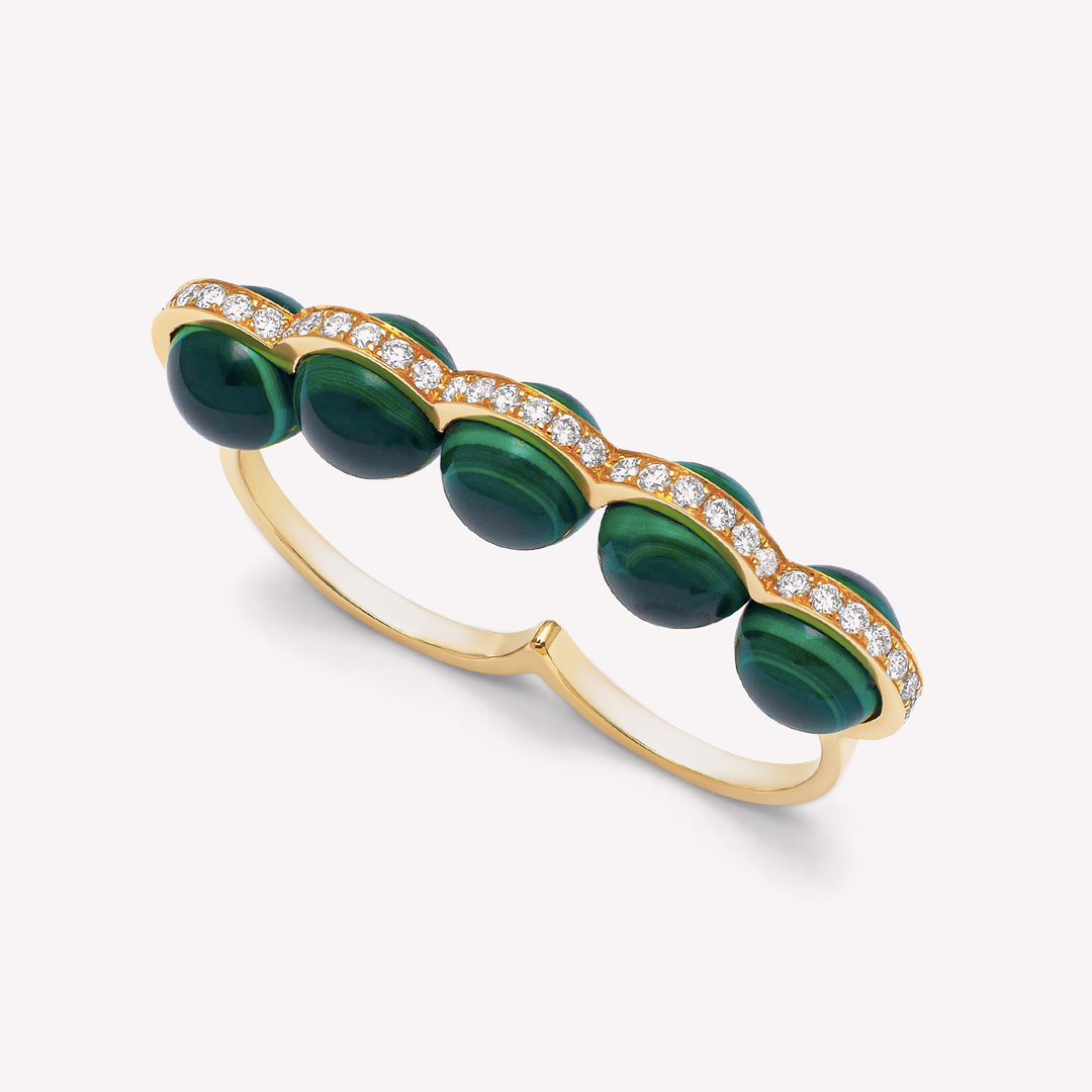 Le Sporting - Double Bague en or jaune, diamants et malachite