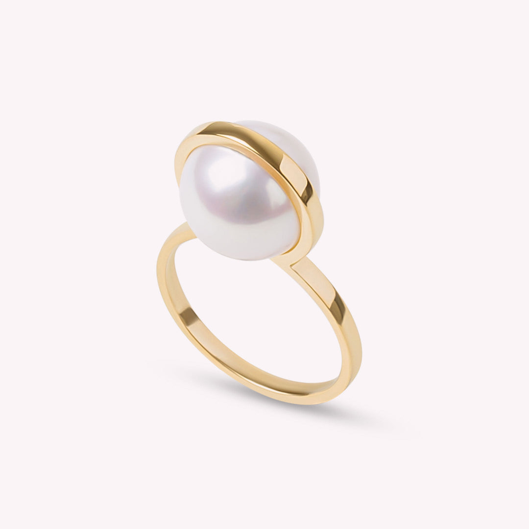 Le Plongeoir - Bague Or jaune et perle blanche