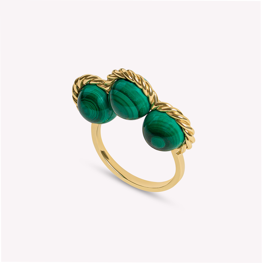 Riviera - Bague en or jaune et malachites