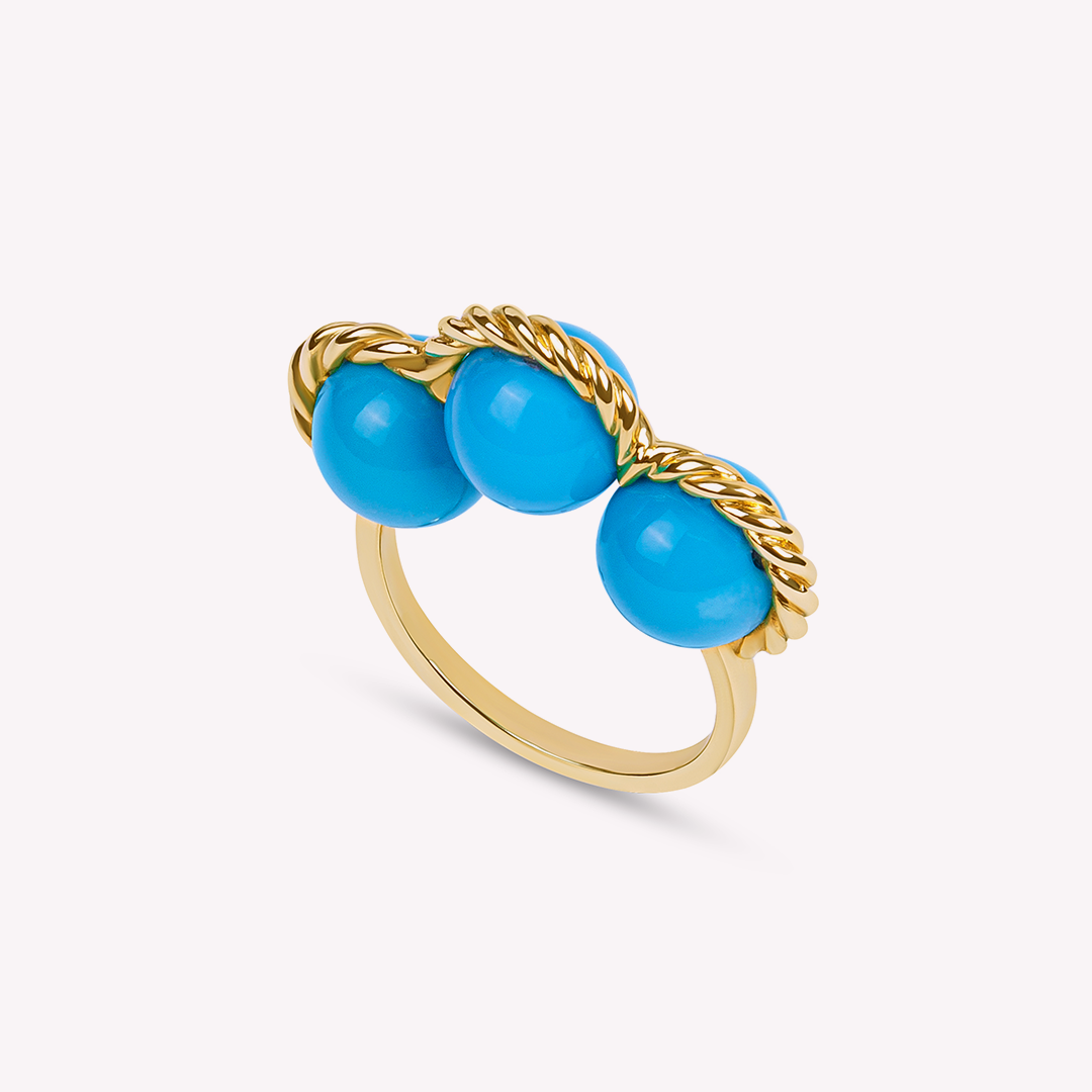 Riviera - Bague en or jaune et turquoises
