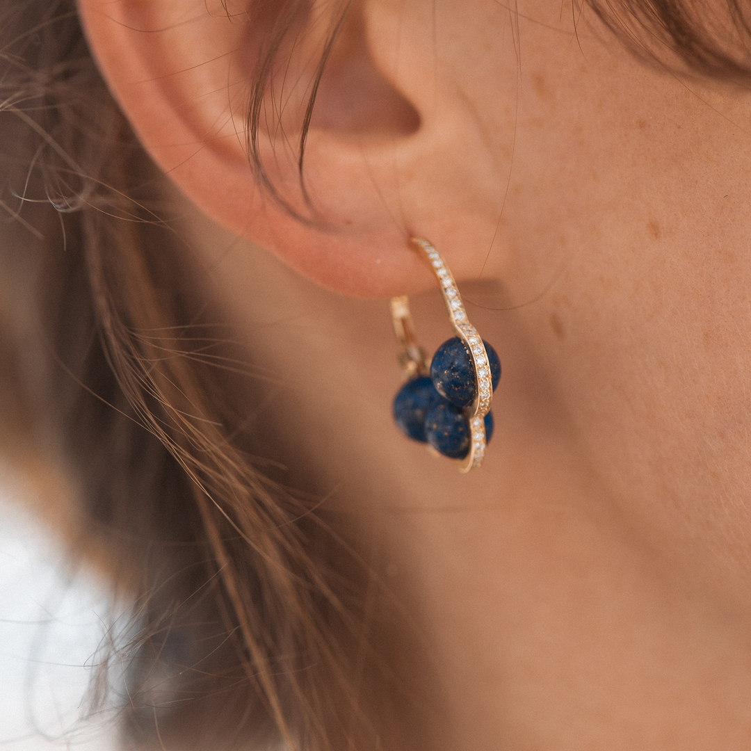 La Réserve - Yellow gold, diamond and lapis lazuli earring - Sold individually