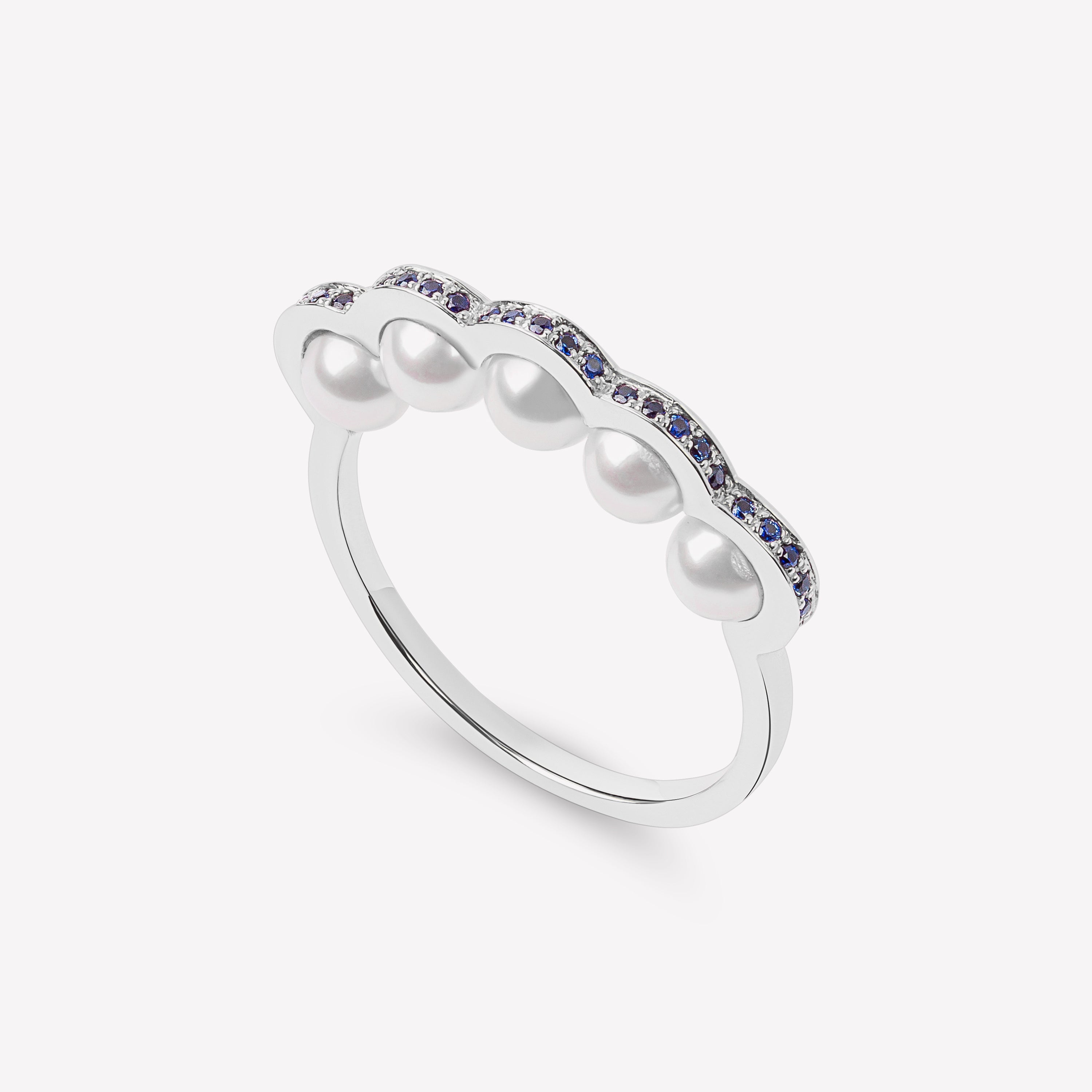 Coco Beach - Bague en or rose, saphirs bleus et perles blanches