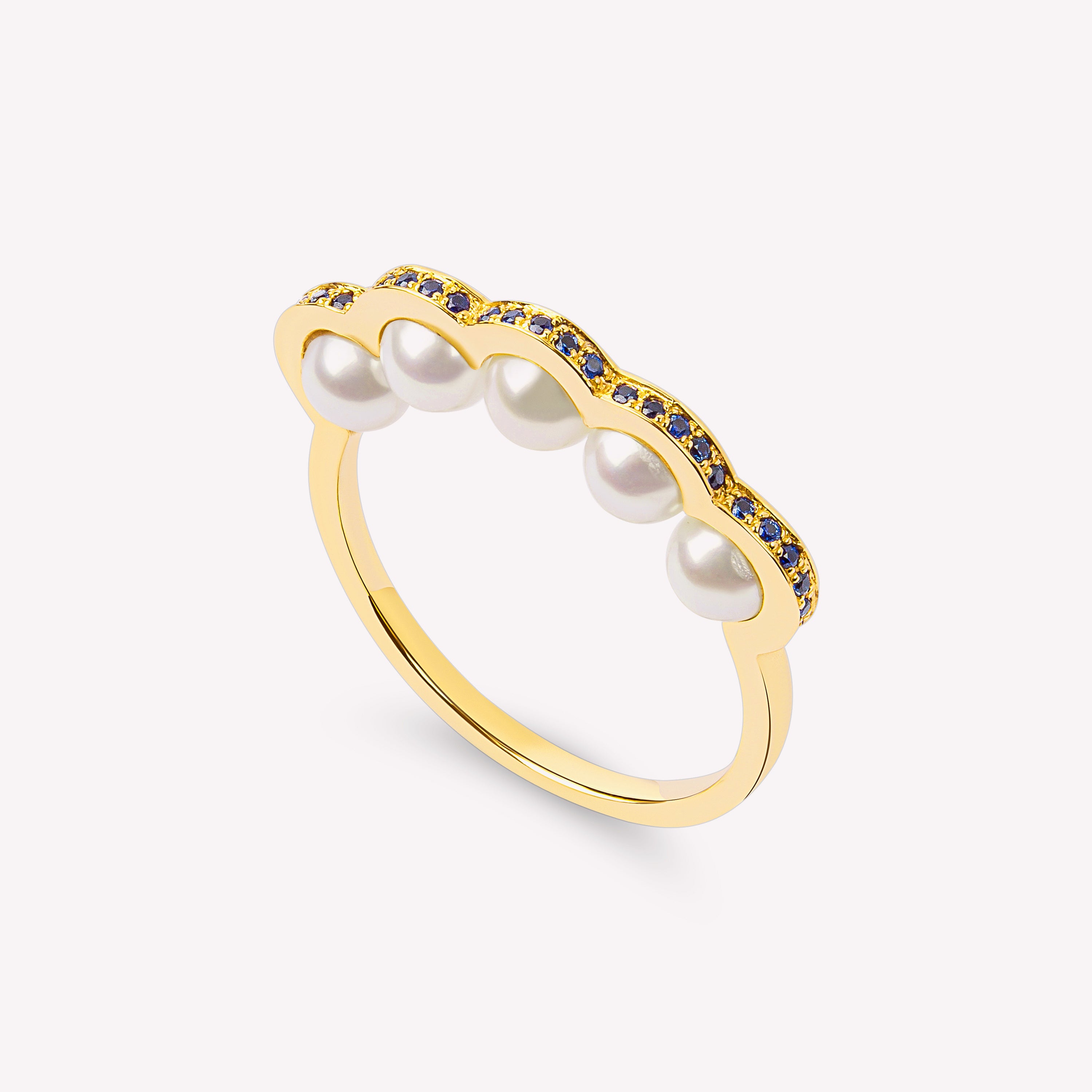 Coco Beach - Bague en or rose, saphirs bleus et perles blanches