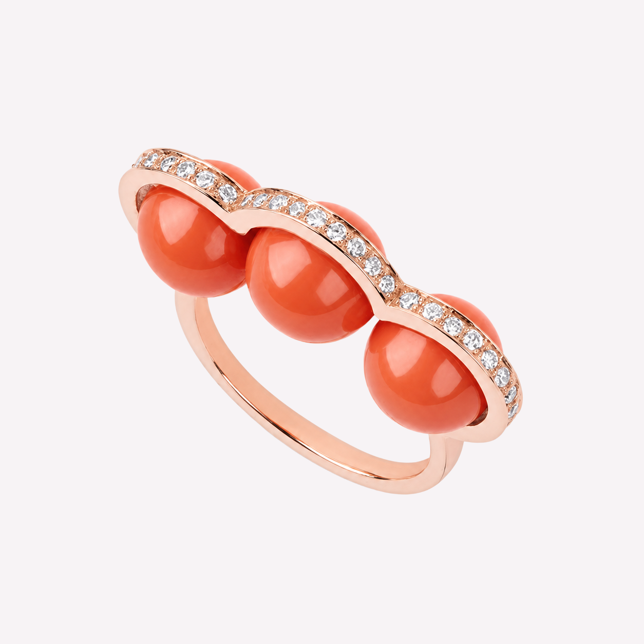 La Réserve - Bague en or rose diamants et perles corail