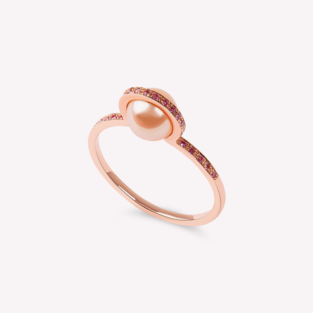 Ruhl - Bague en or rose, saphirs roses ou bleus - Perle de culture