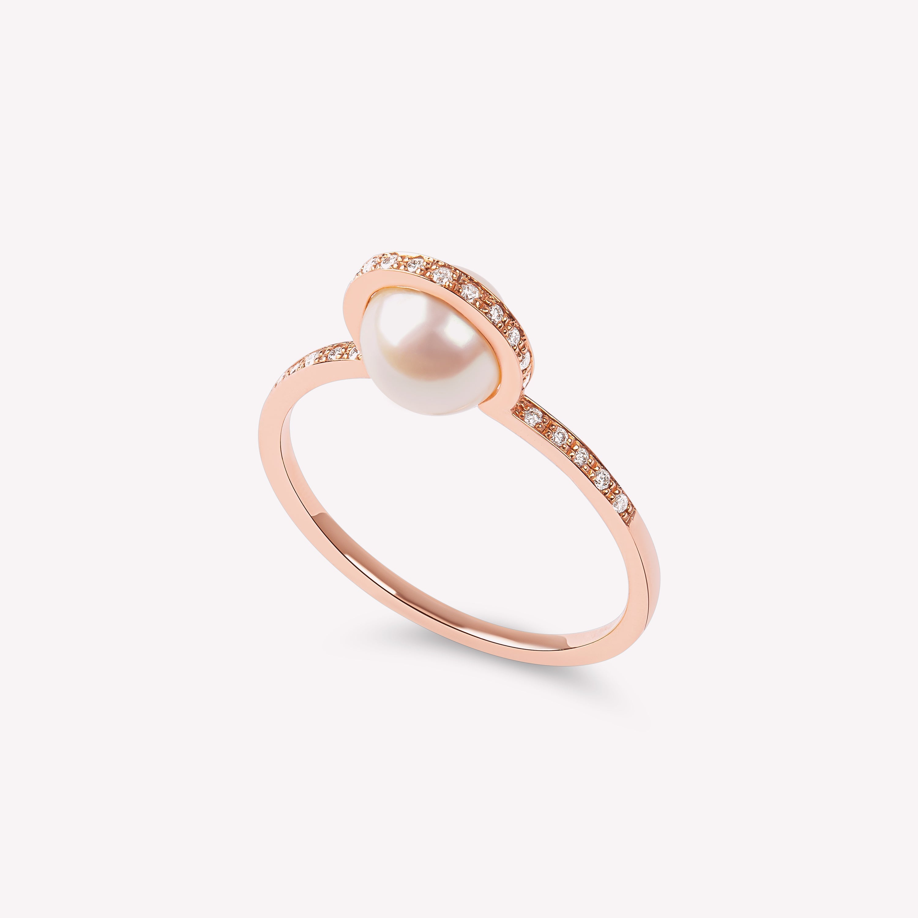 Ruhl - Bague en or rose, diamants et perle blanche
