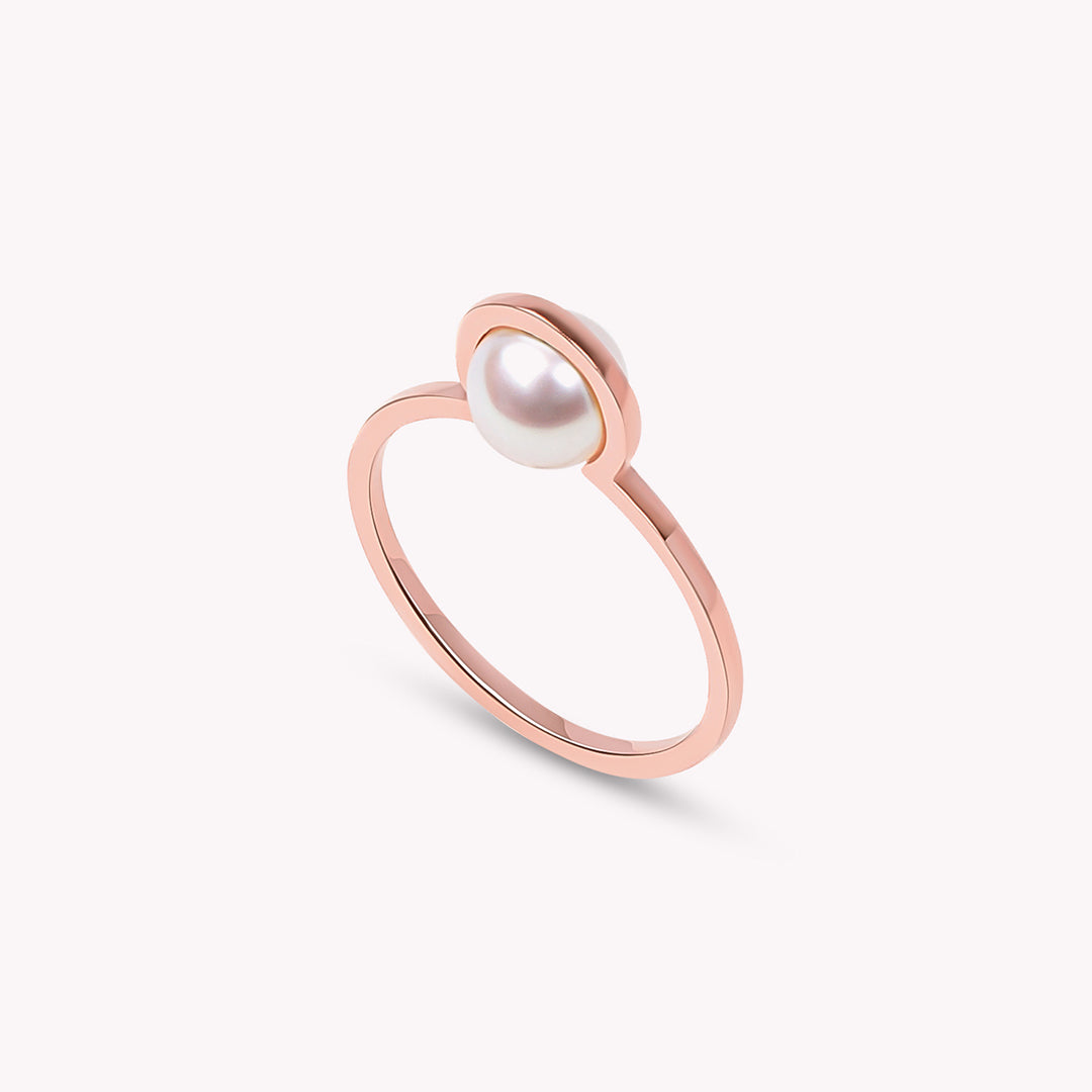 Ruhl - Bague en or rose et perle blanche