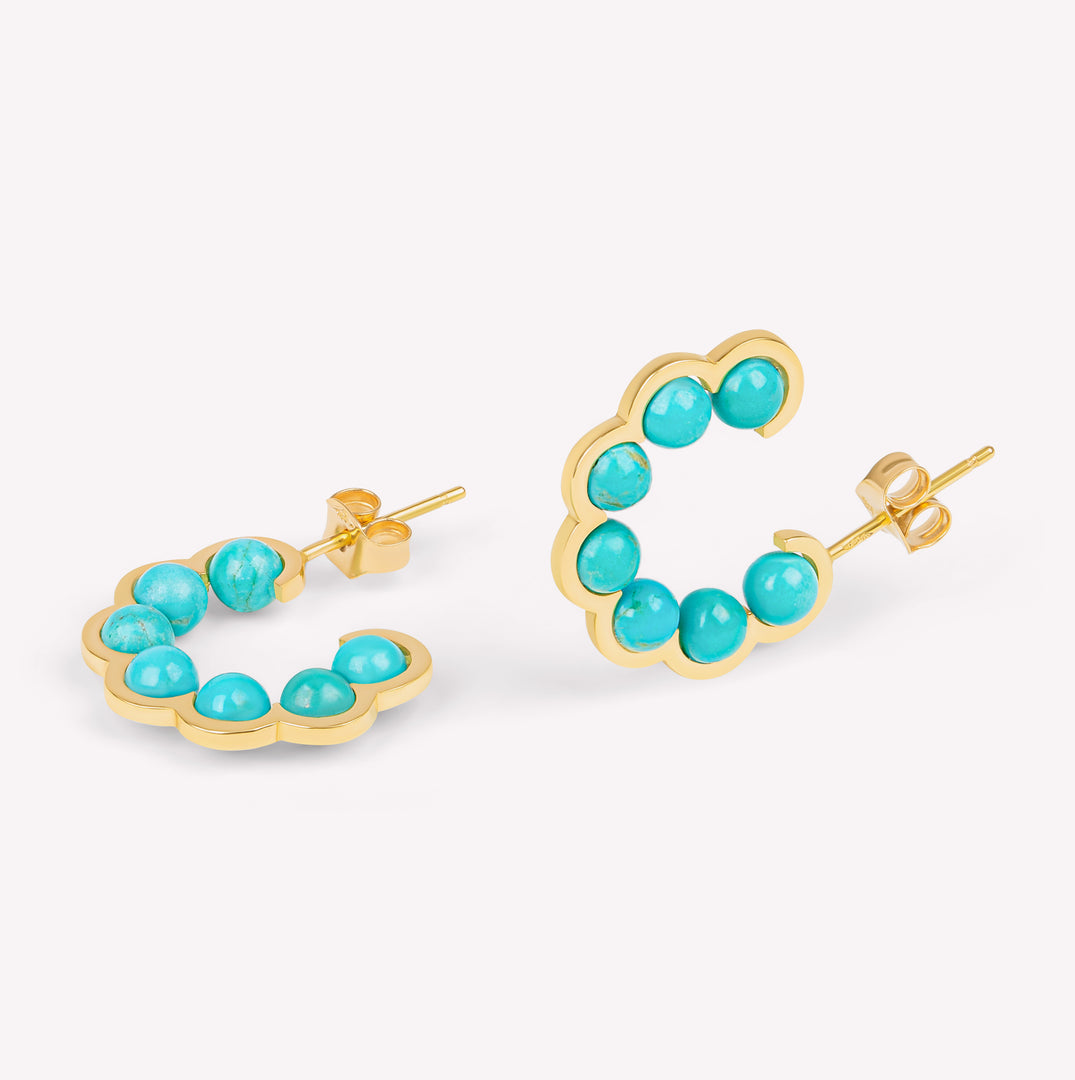 Coco Beach - Créole en or jaune et perles turquoises - vendue à l'unité