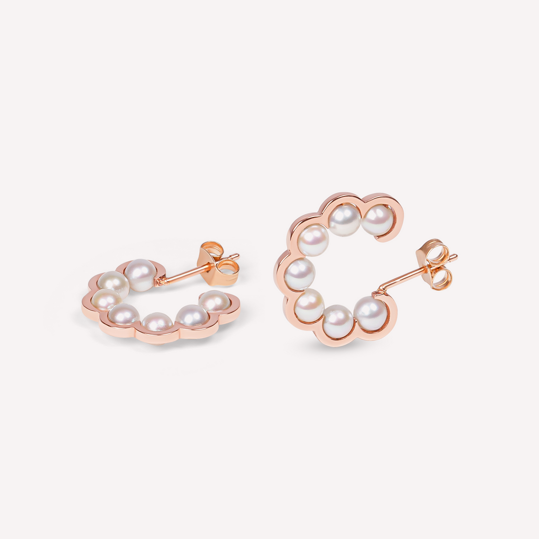 Coco Beach - Gold and white cultured pearl hoop earrings - Sold individually