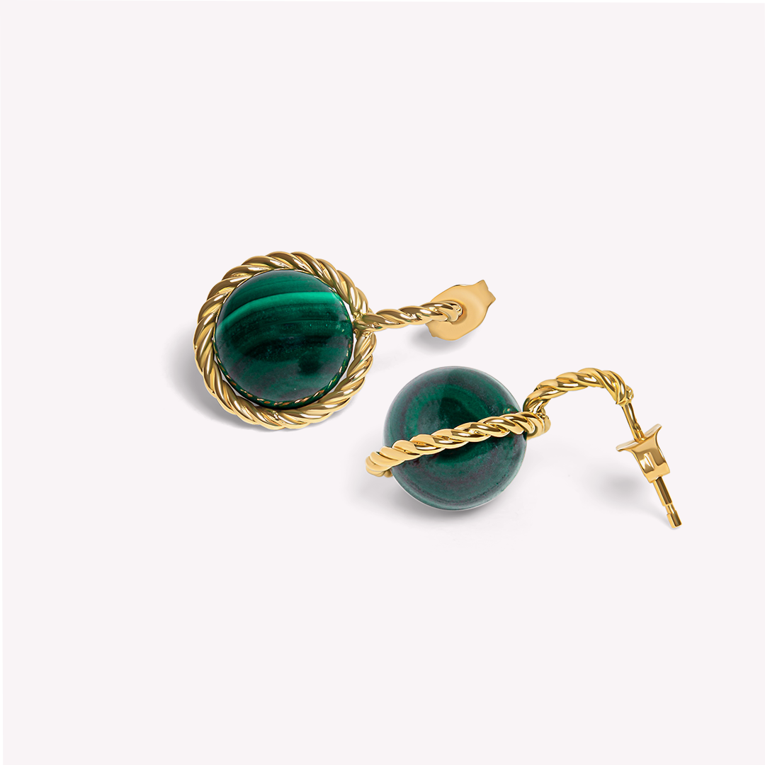 Riviera - Paire de boucles d'oreille en or jaune et malachite