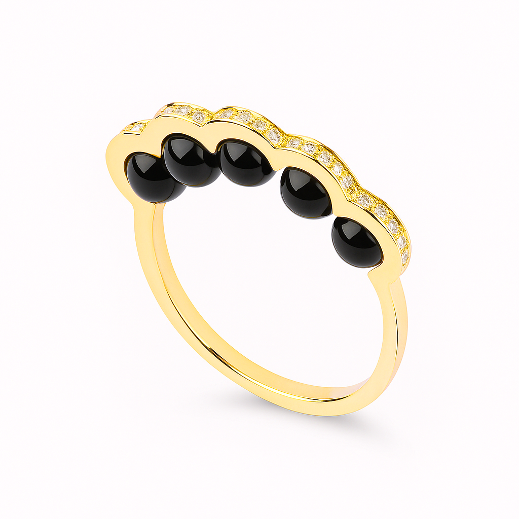 Coco Beach - Bague en or rose diamants et perles onyx