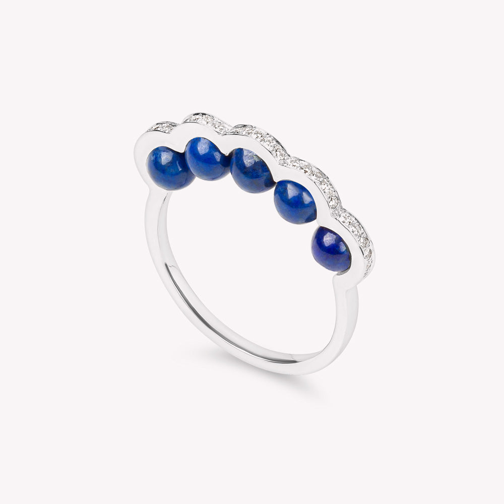 Coco Beach - Bague en or jaune diamants et perles lapis lazuli