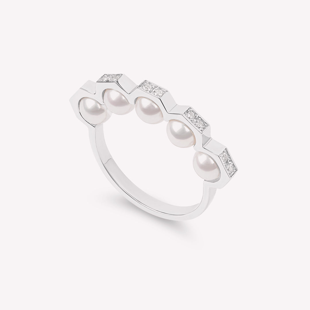 Coco Beach² – Bague or, diamants et perles blanches – Modèle homme