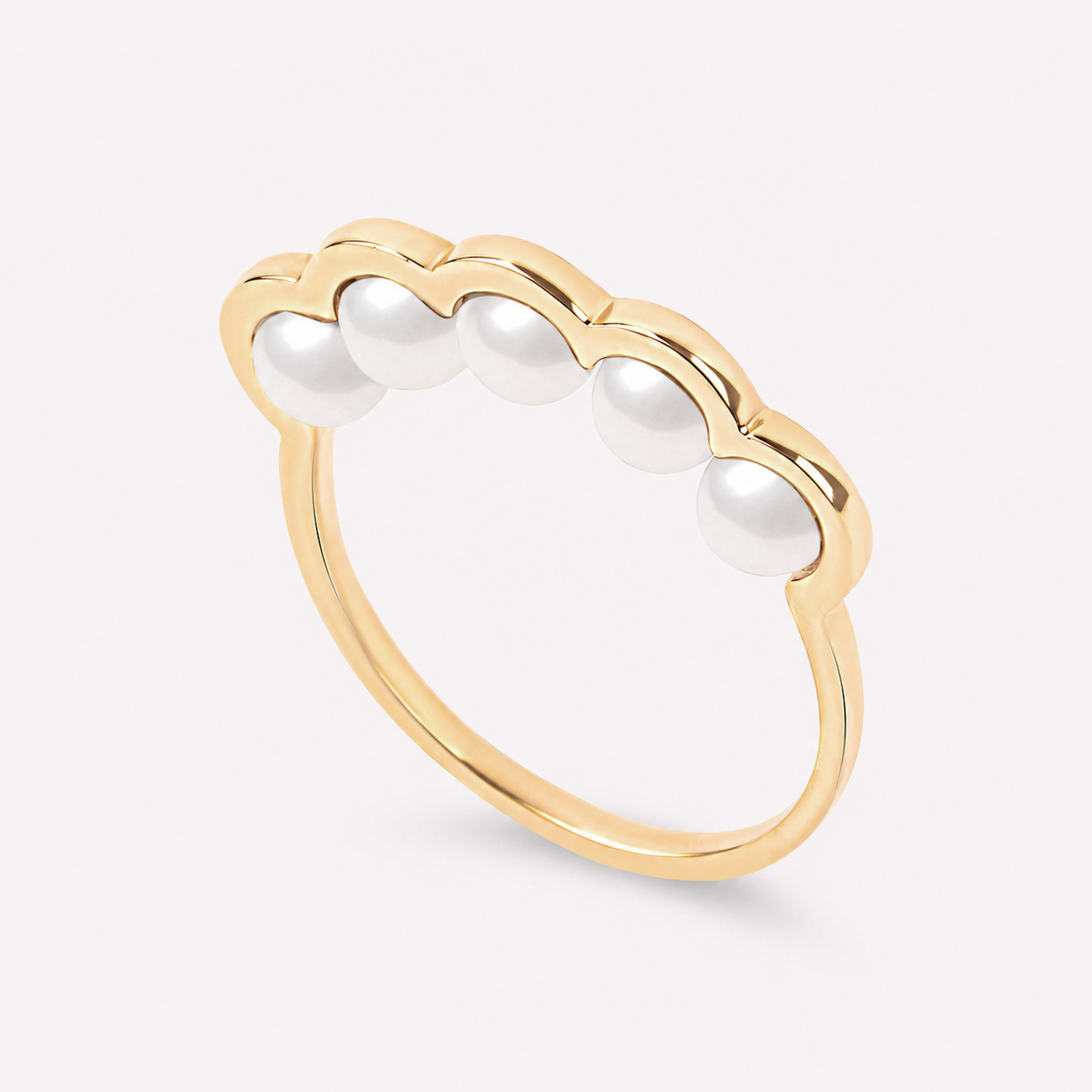 Coco Beach - Bague en or jaune et perles blanches