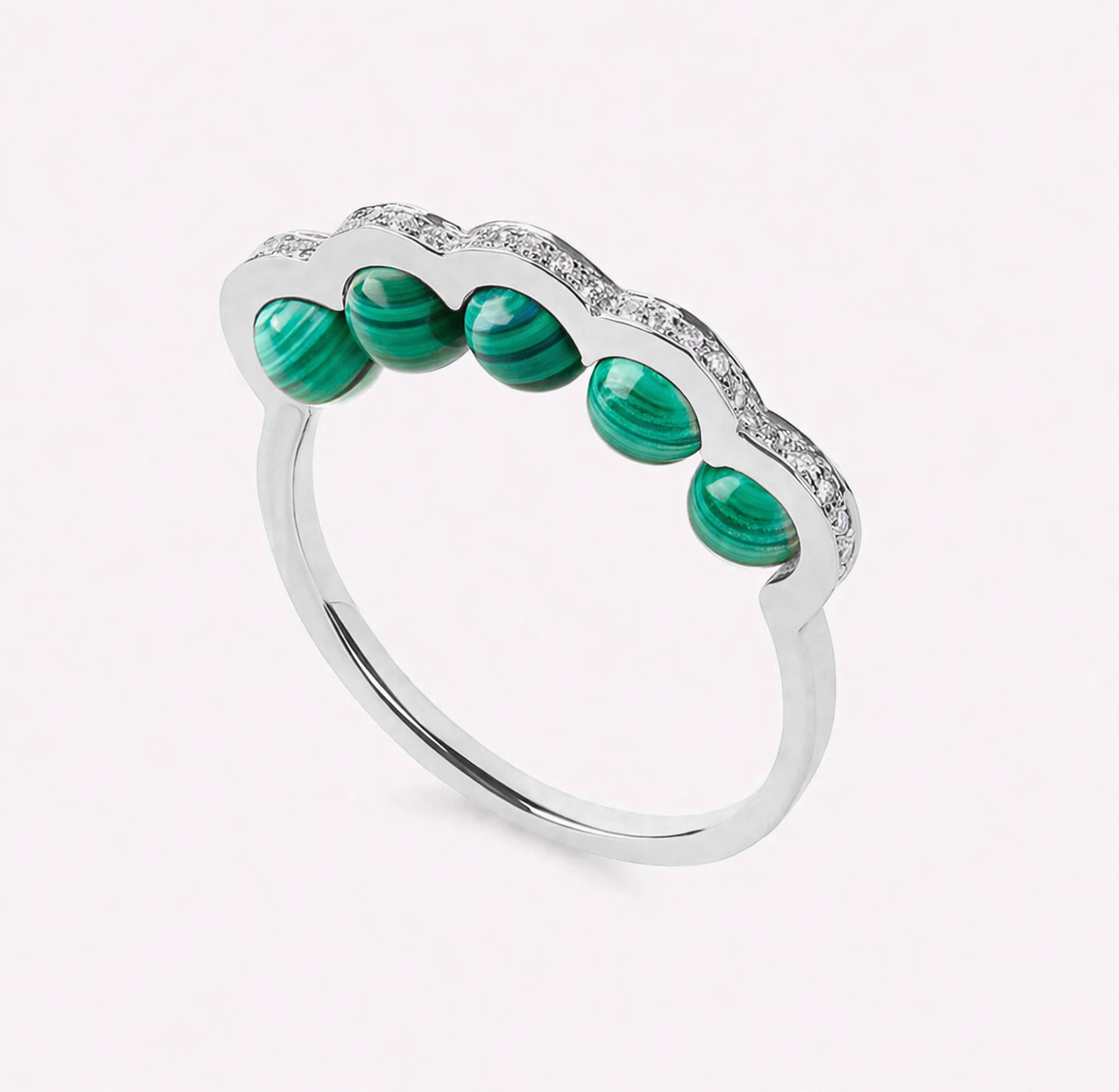 Coco beach - Bague en or rose, diamants et malachites