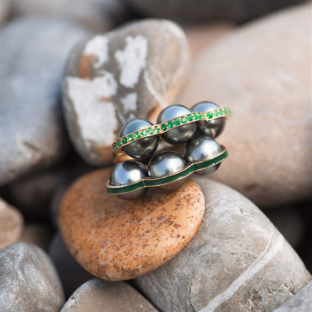 La Réserve - Yellow gold, emerald and Tahitian pearl ring