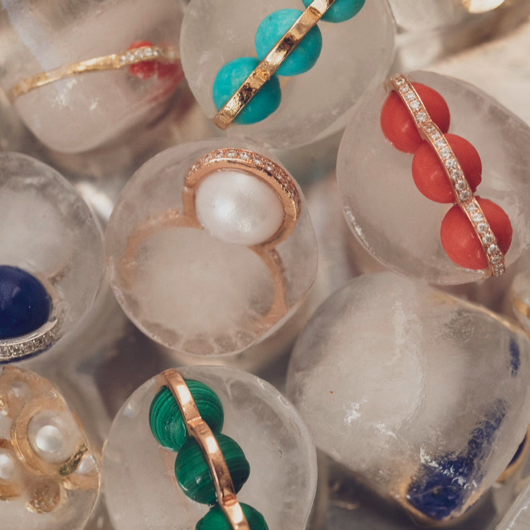 La Réserve - Rose gold ring with diamonds and coral pearls
