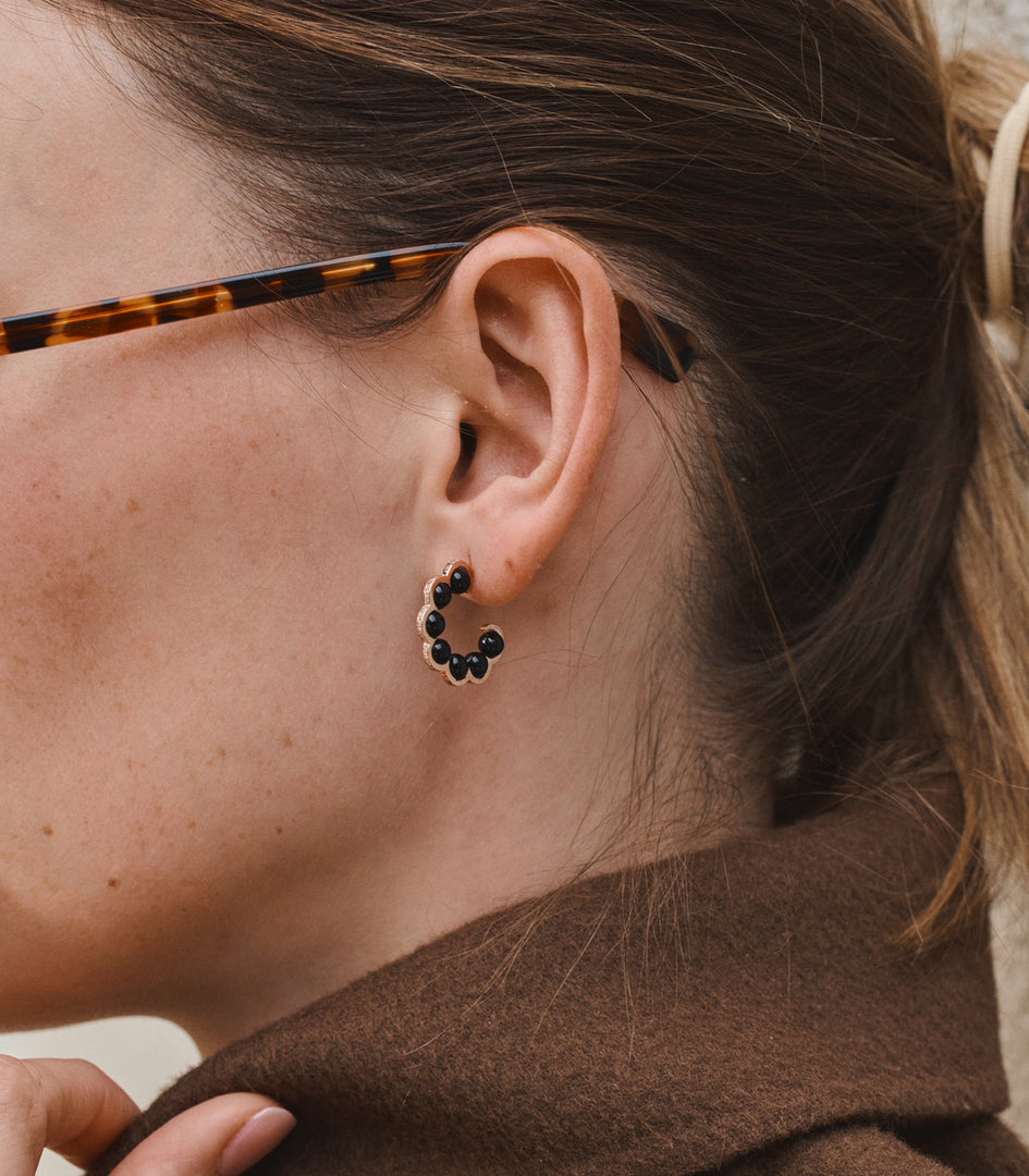 Coco Beach - Gold hoop earrings with diamonds and white cultured pearls - Sold individually