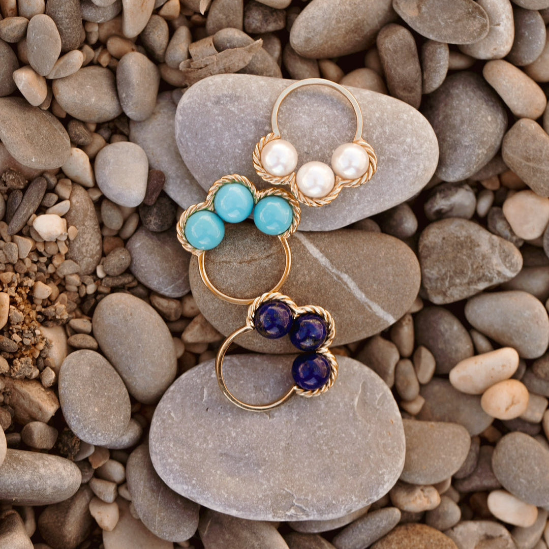 Riviera - Bague en or jaune et turquoises