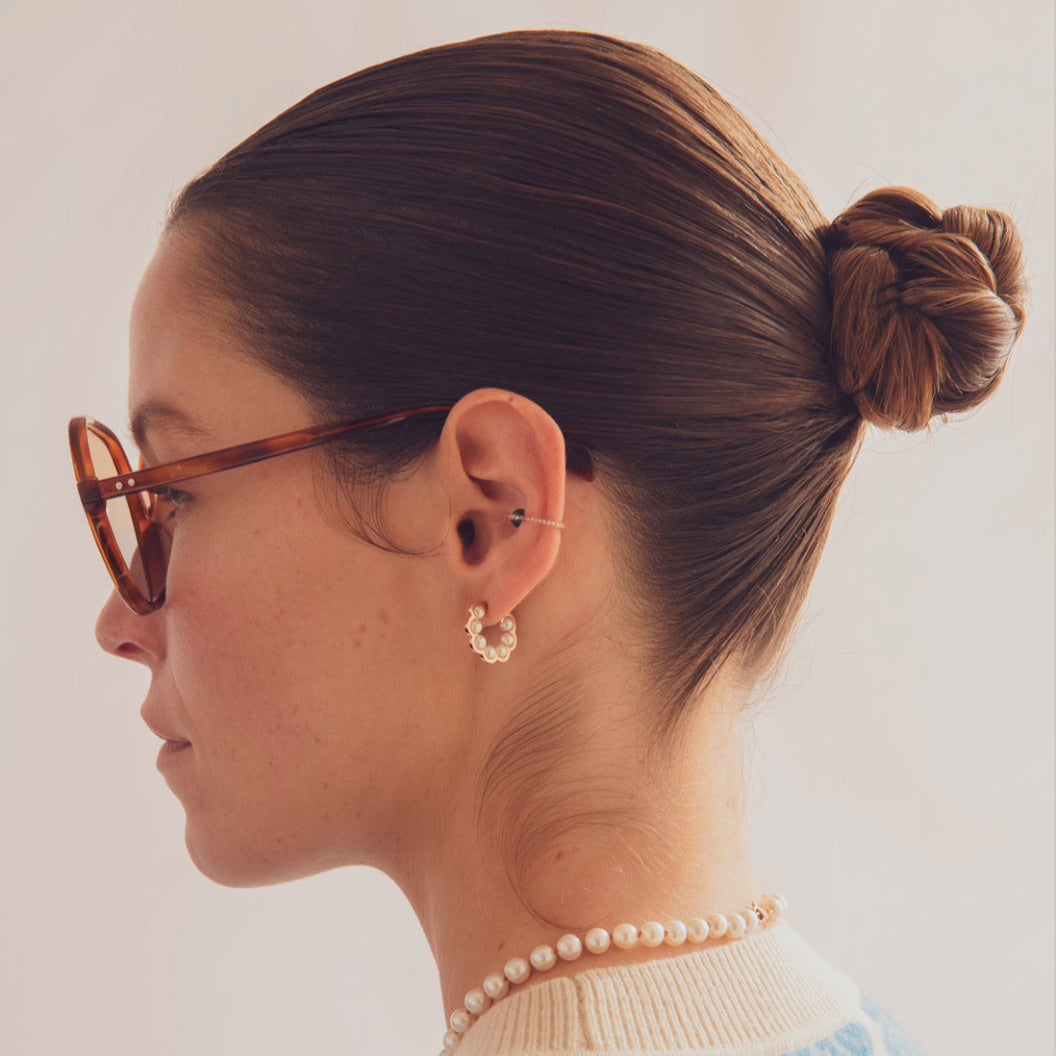 Coco Beach - Gold hoop earrings with diamonds and white cultured pearls - Sold individually