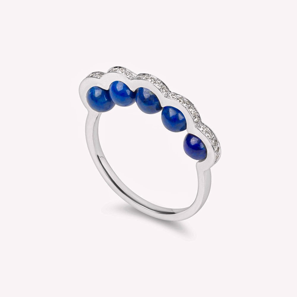 Coco Beach - Bague en or gris, diamants et perles lapis lazuli