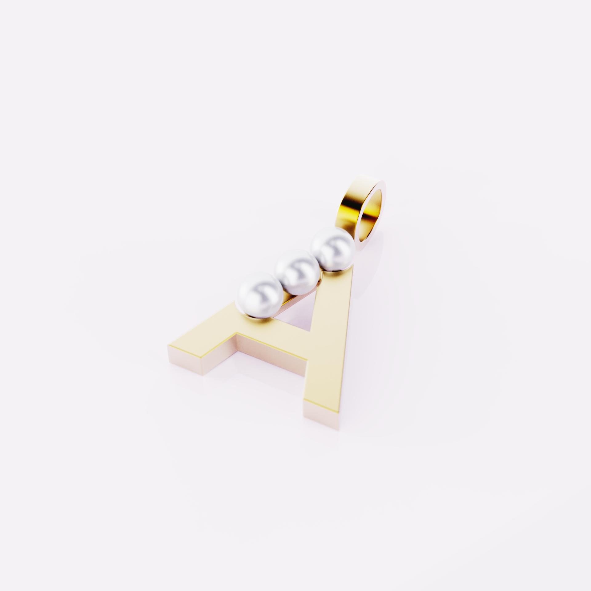 Lettre A - Pendentif en or et perles de culture blanches