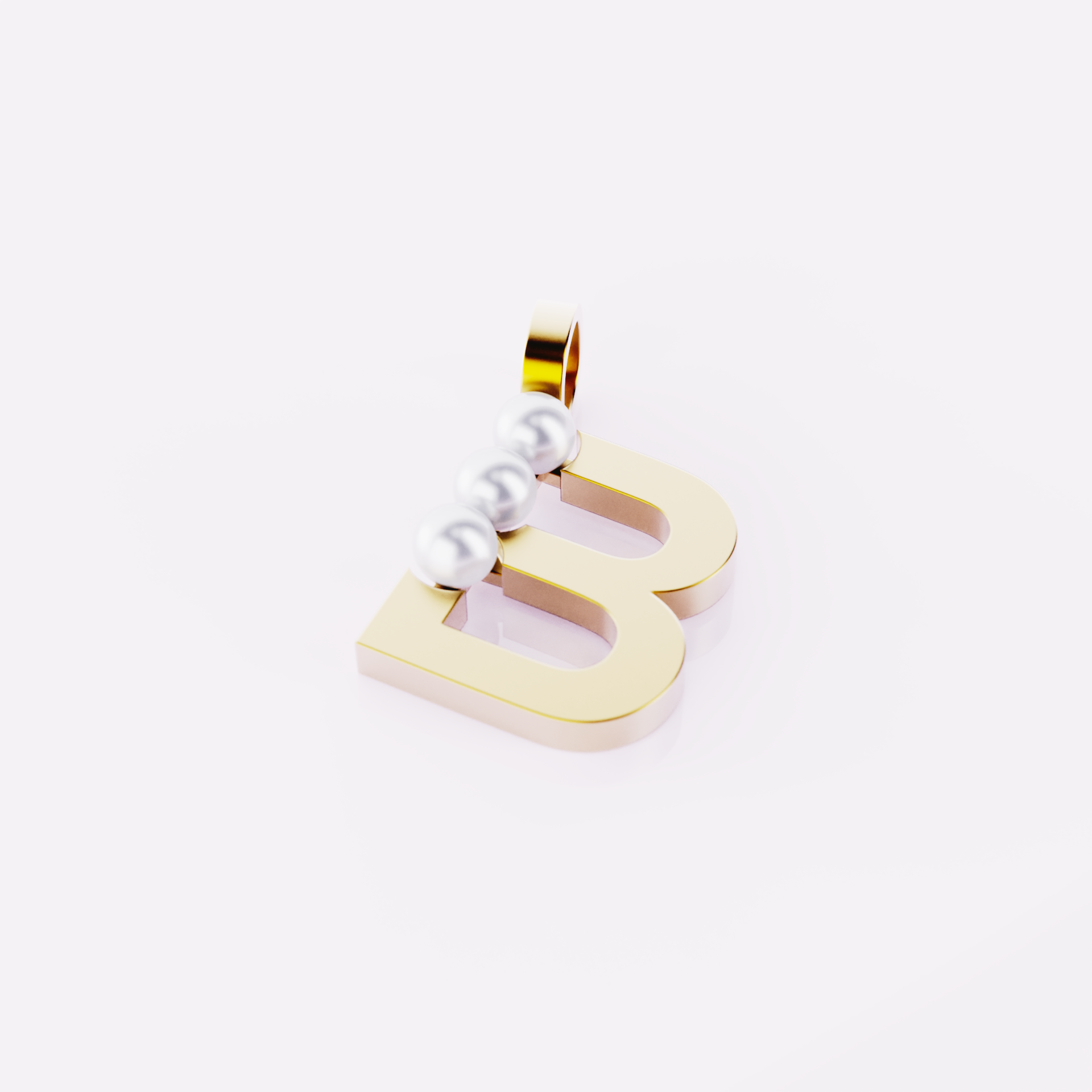 Lettre B - Pendentif en or et perles de culture blanches