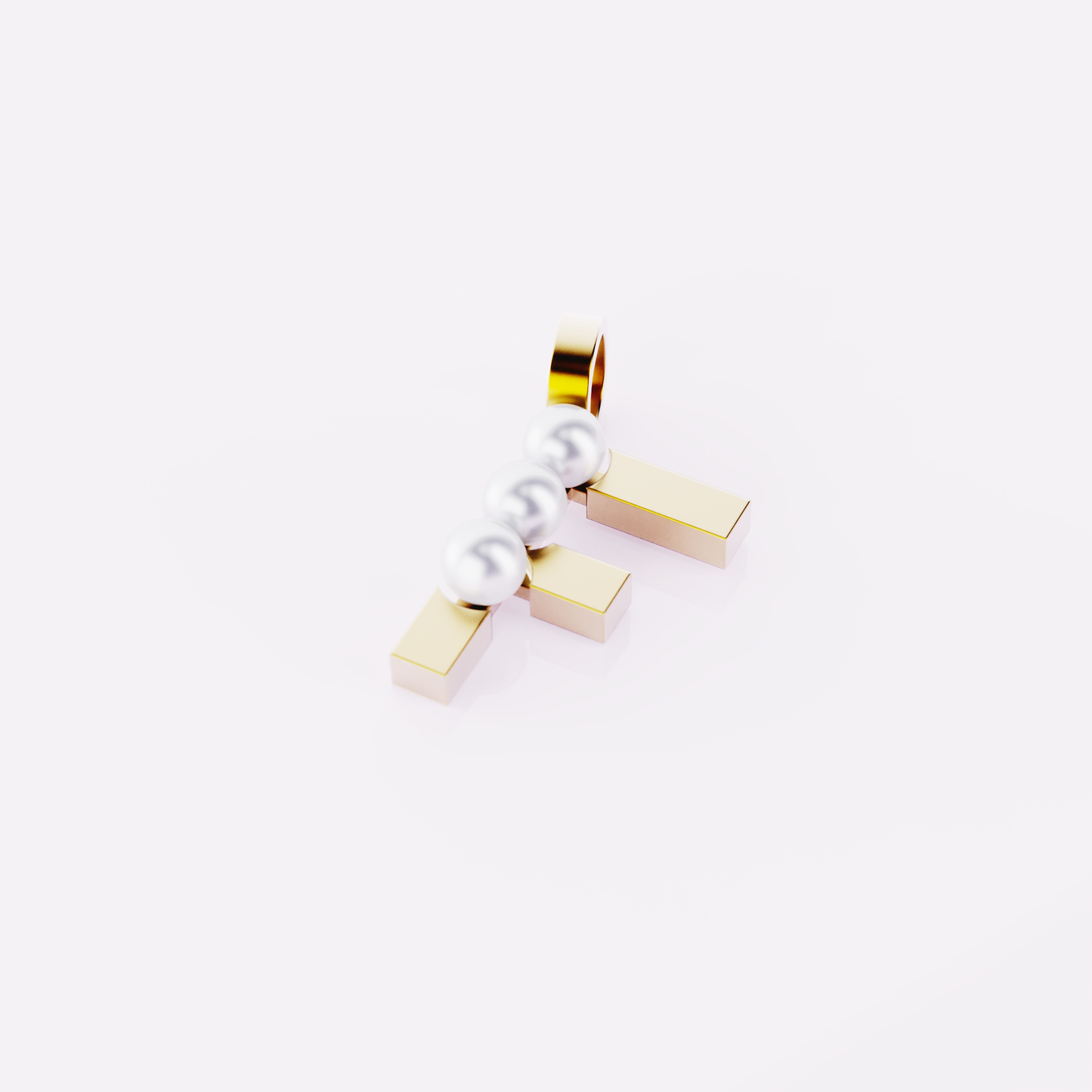 Lettre F - Pendentif en or et perles de culture blanches