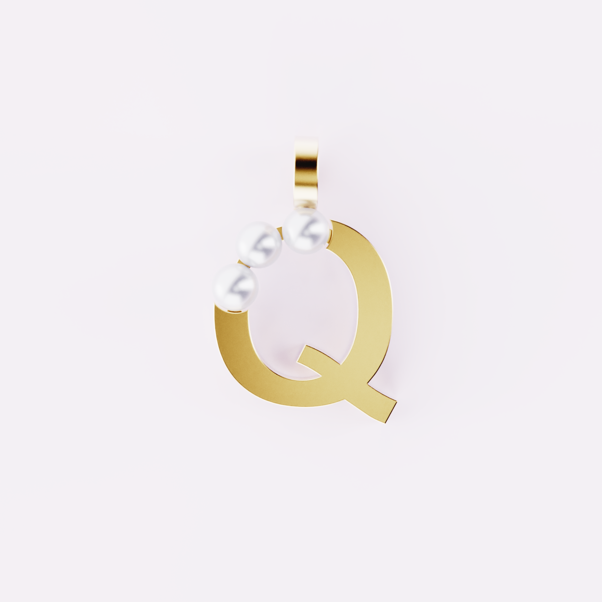 Lettre Q - Pendentif en or et perles de culture blanches