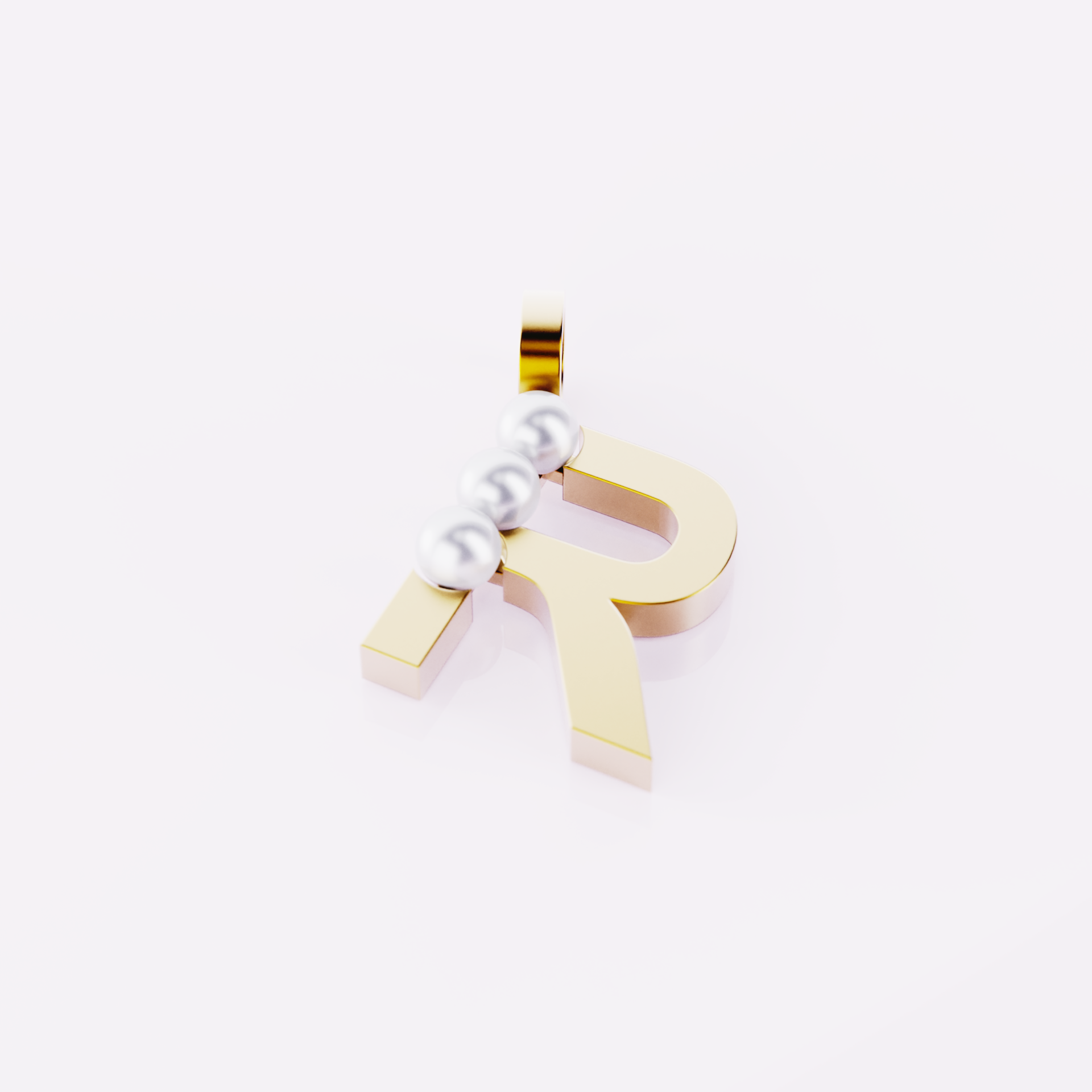 Lettre R - Pendentif en or et perles de culture blanches