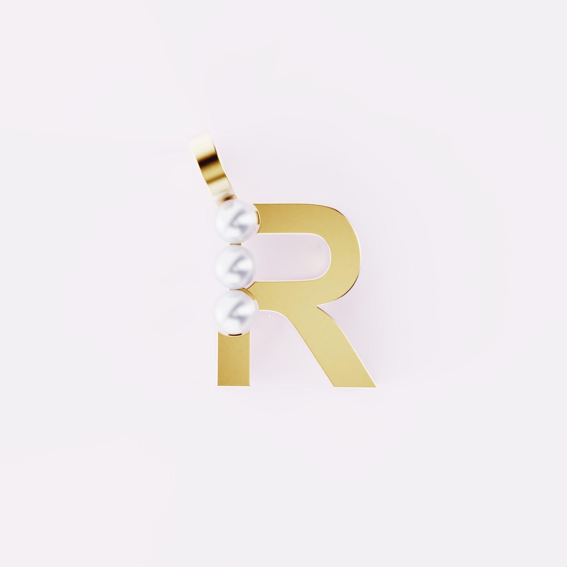 Lettre R - Pendentif en or et perles de culture blanches