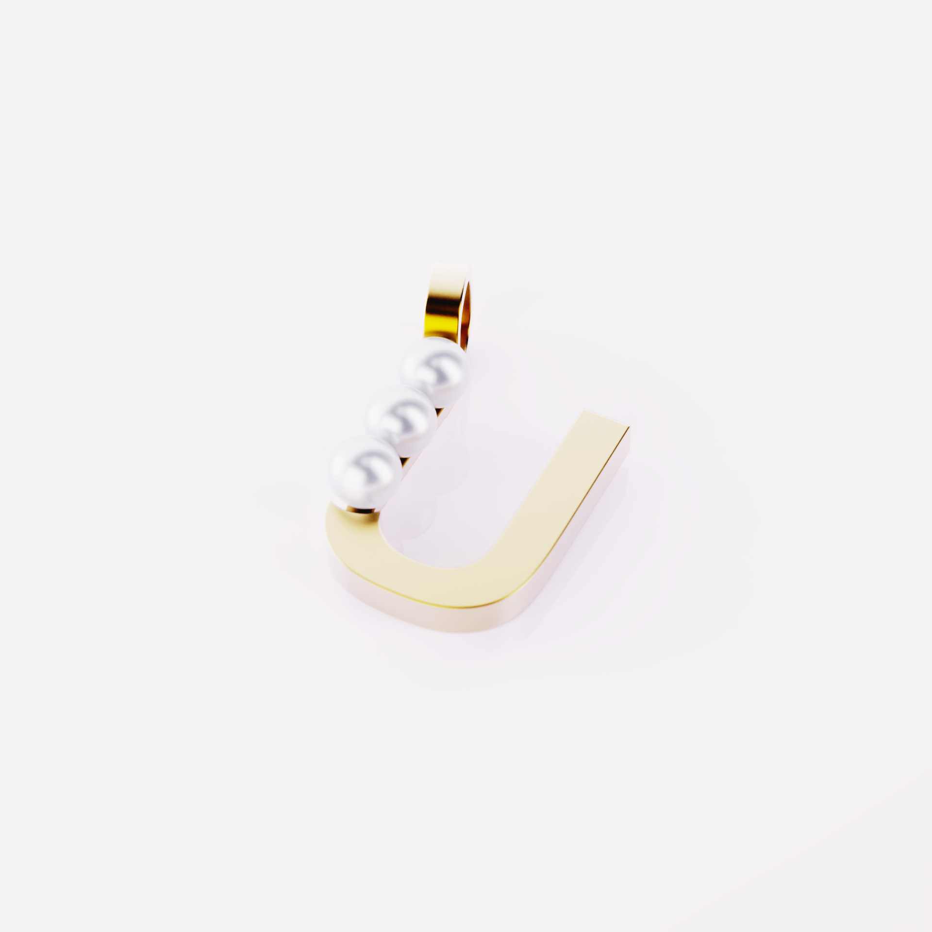 Lettre U - Pendentif en or et perles de culture blanches