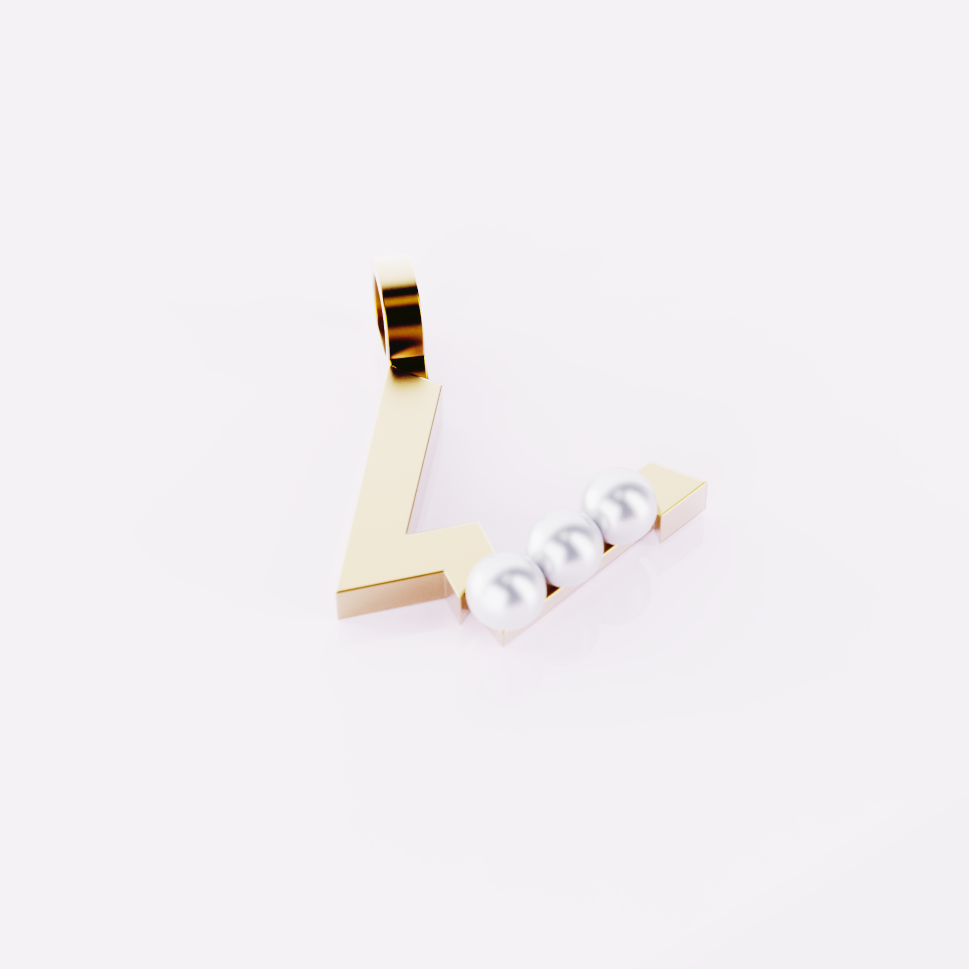 Lettre W - Pendentif en or et perles de culture blanches