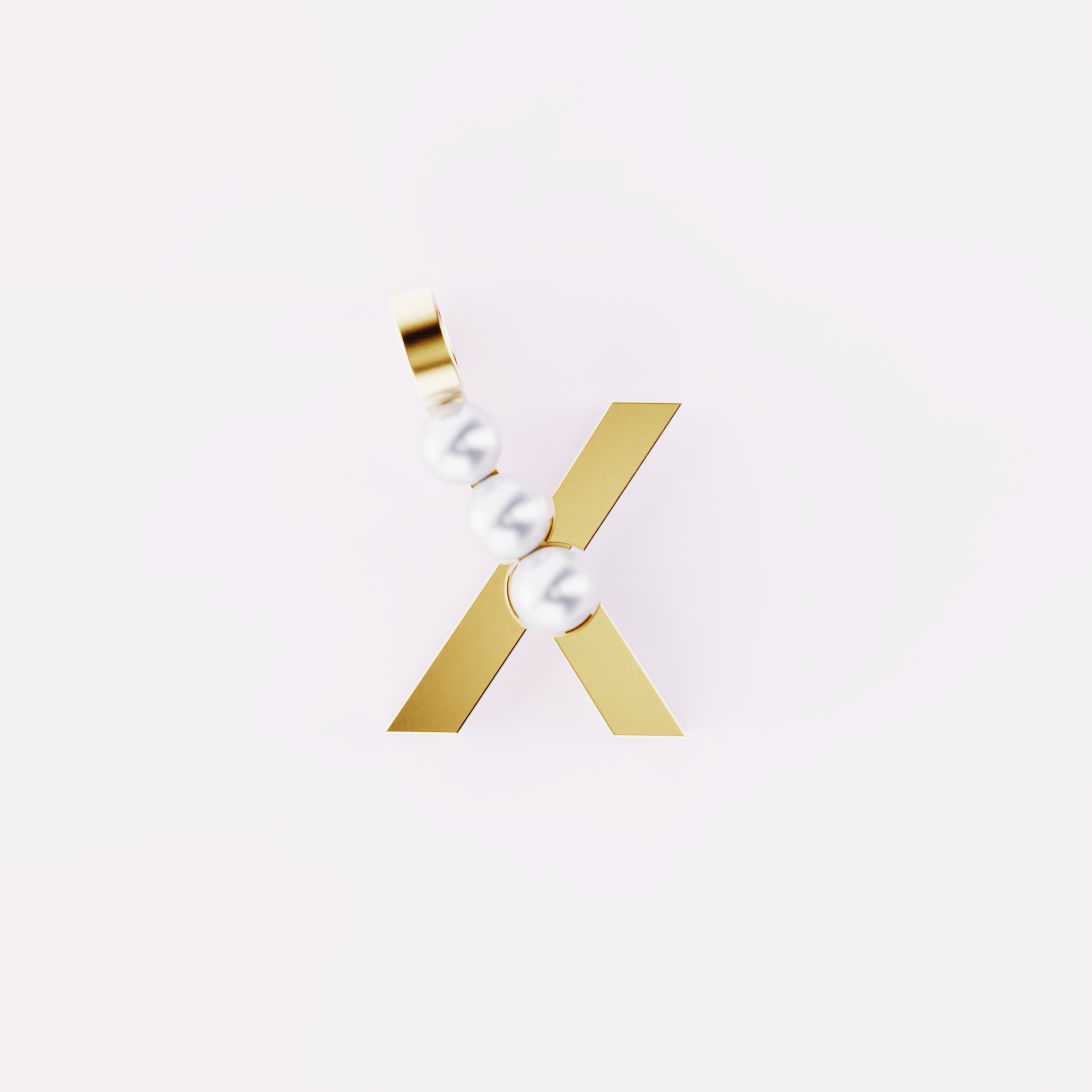 Lettre X - Pendentif en or et perles de culture blanches