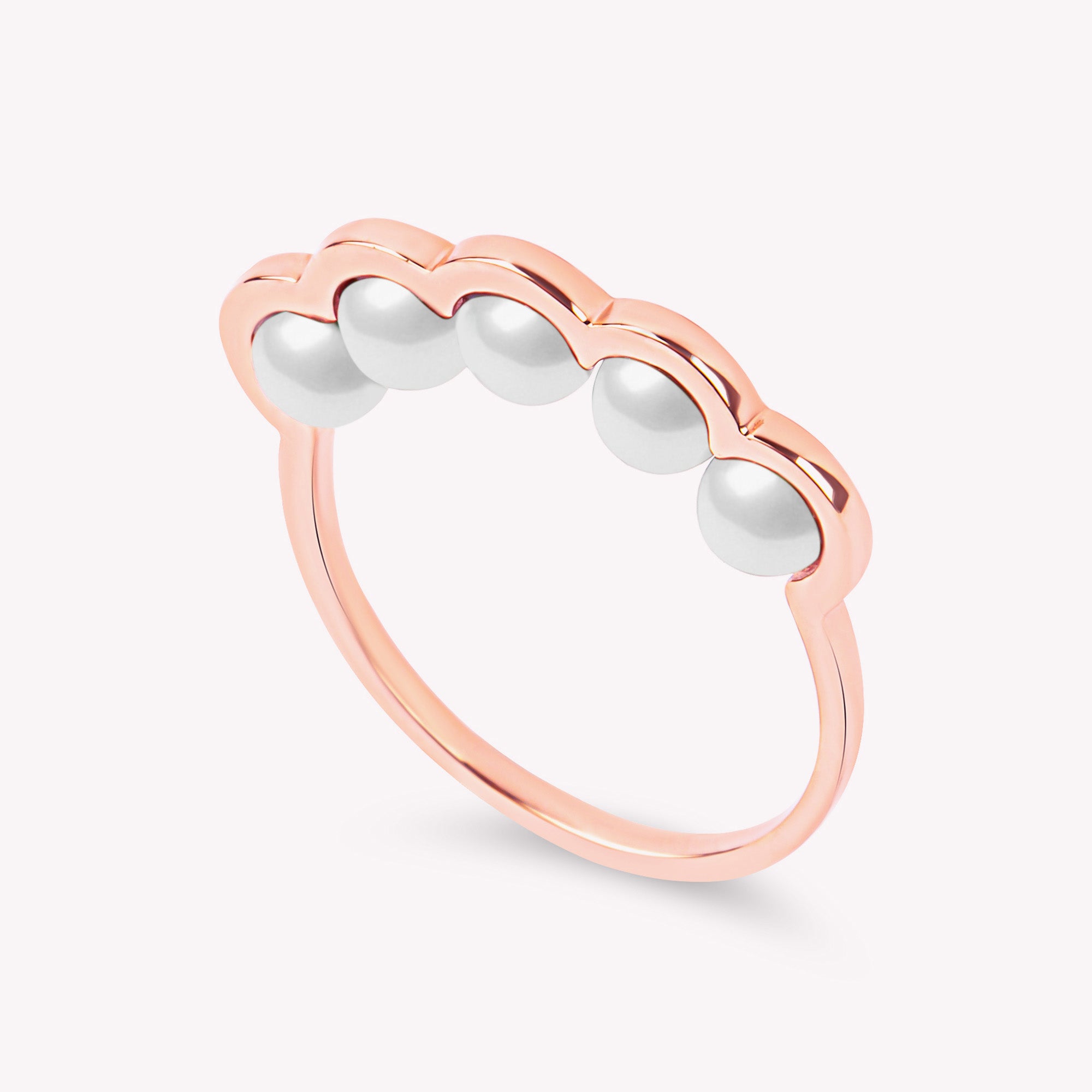 Coco Beach - Bague en or rose et perles blanches