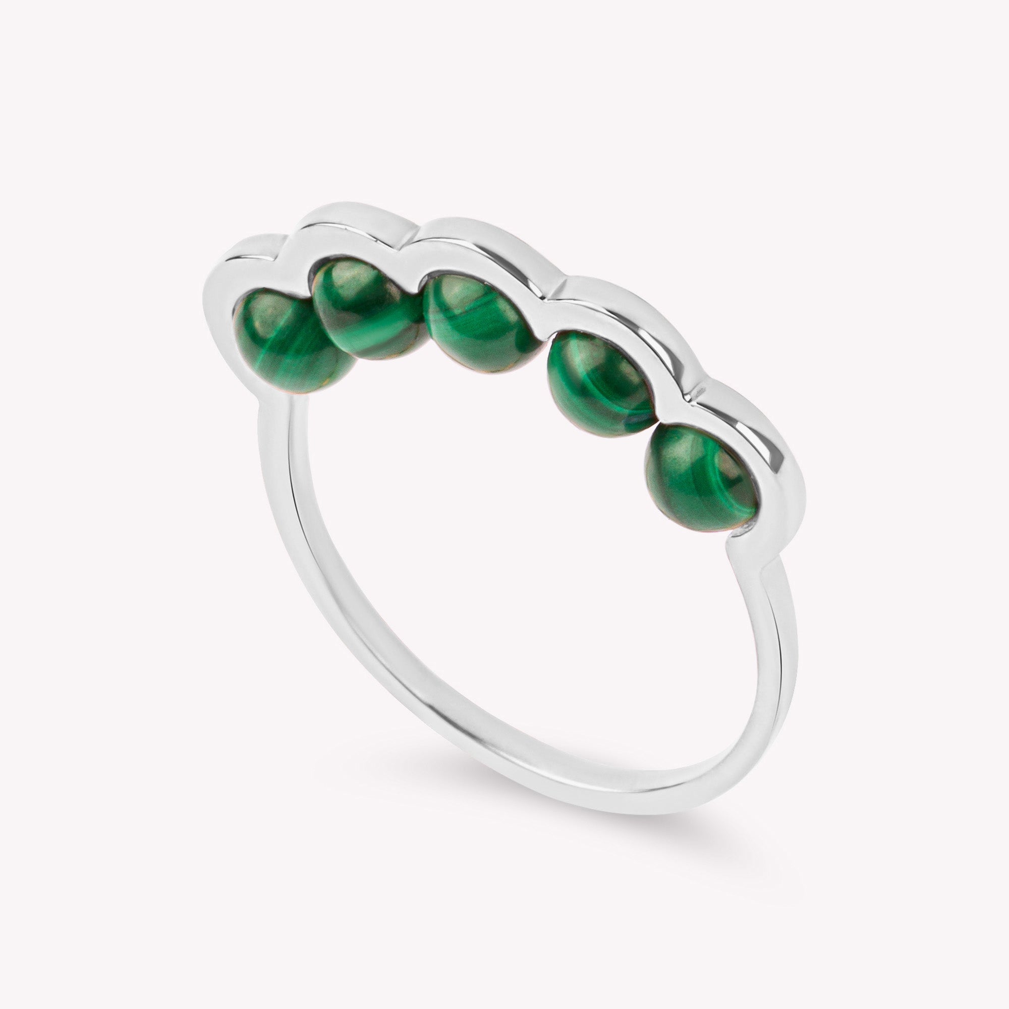 Coco Beach - Bague en or rose et perles malachite