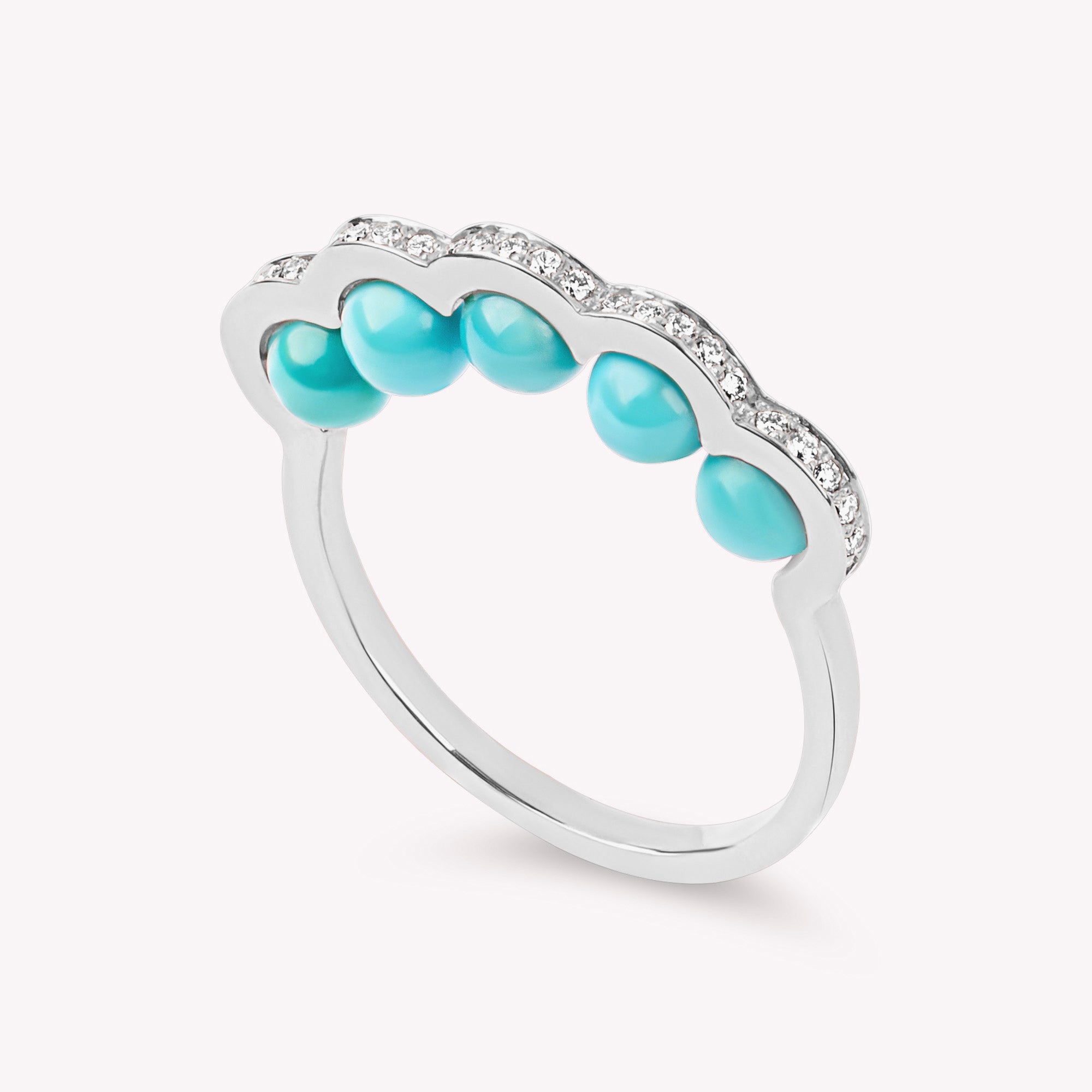 Coco Beach - Bague en or rose, diamants et perles turquoises