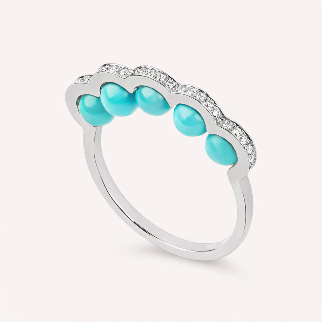 Coco Beach - Bague en or jaune, diamants et perles turquoises