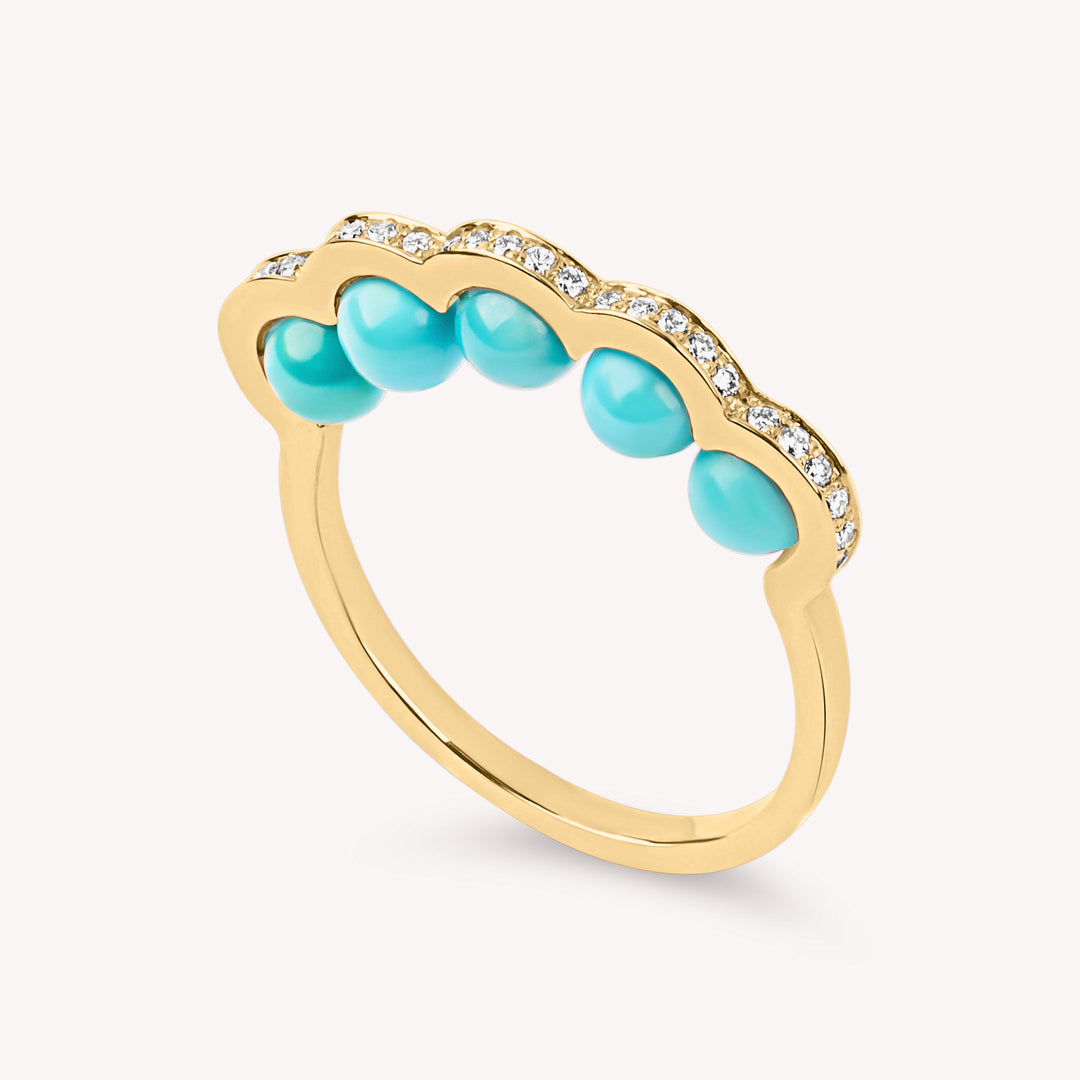 Coco Beach - Bague en or jaune diamants et perles turquoises
