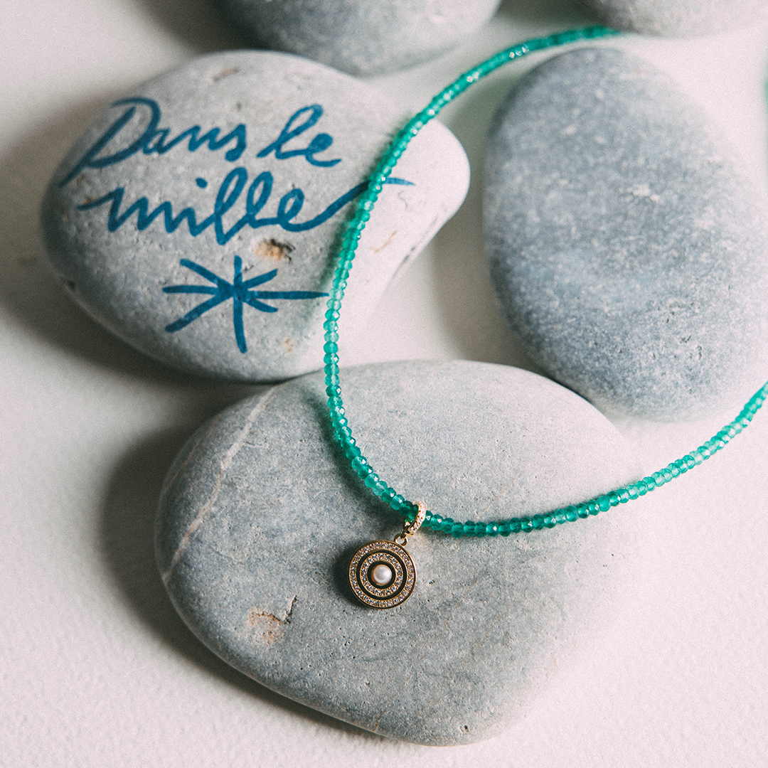 Pendentif Dans le Mille en or, diamants et perles de culture