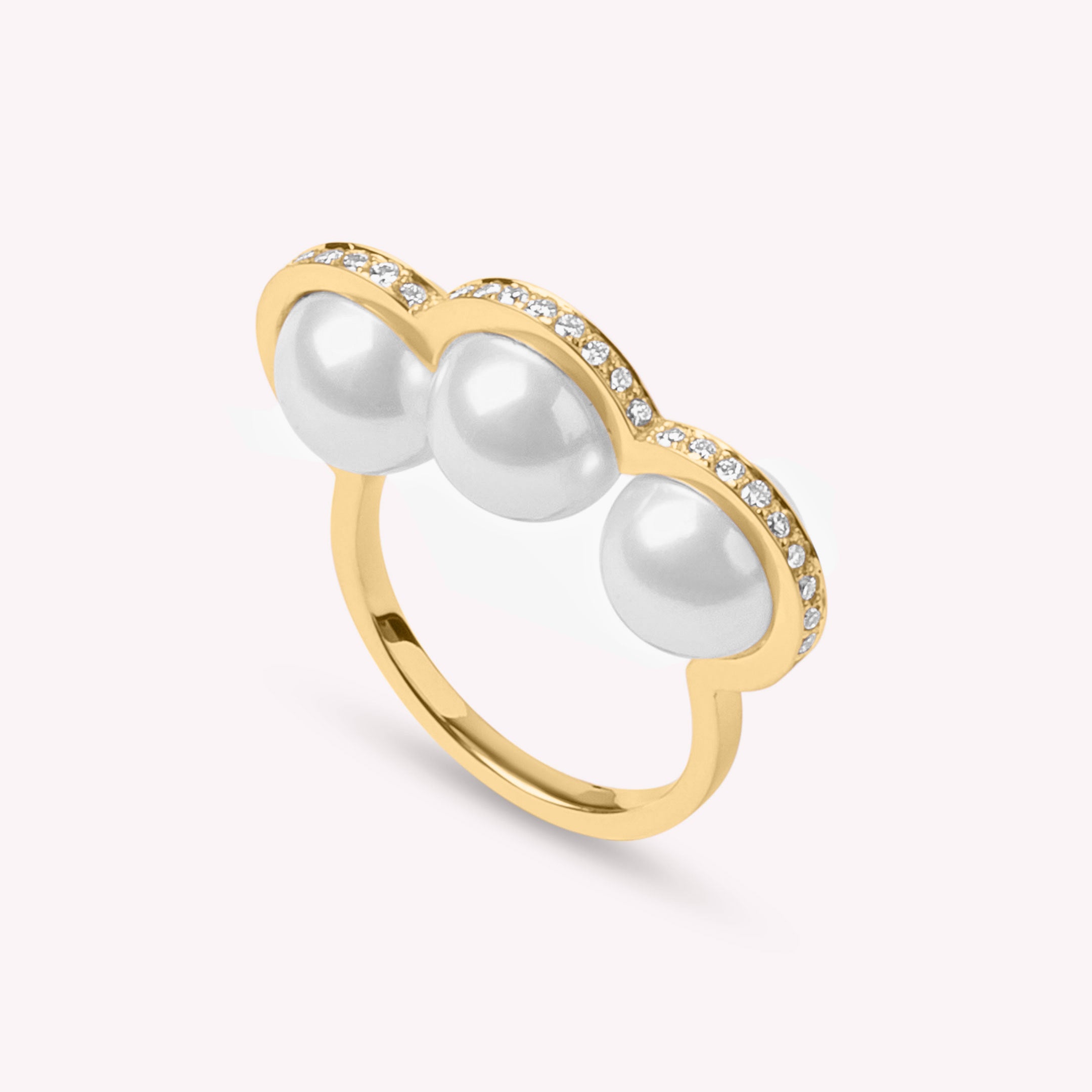 La Réserve - Bague en or jaune, diamants et perles blanches